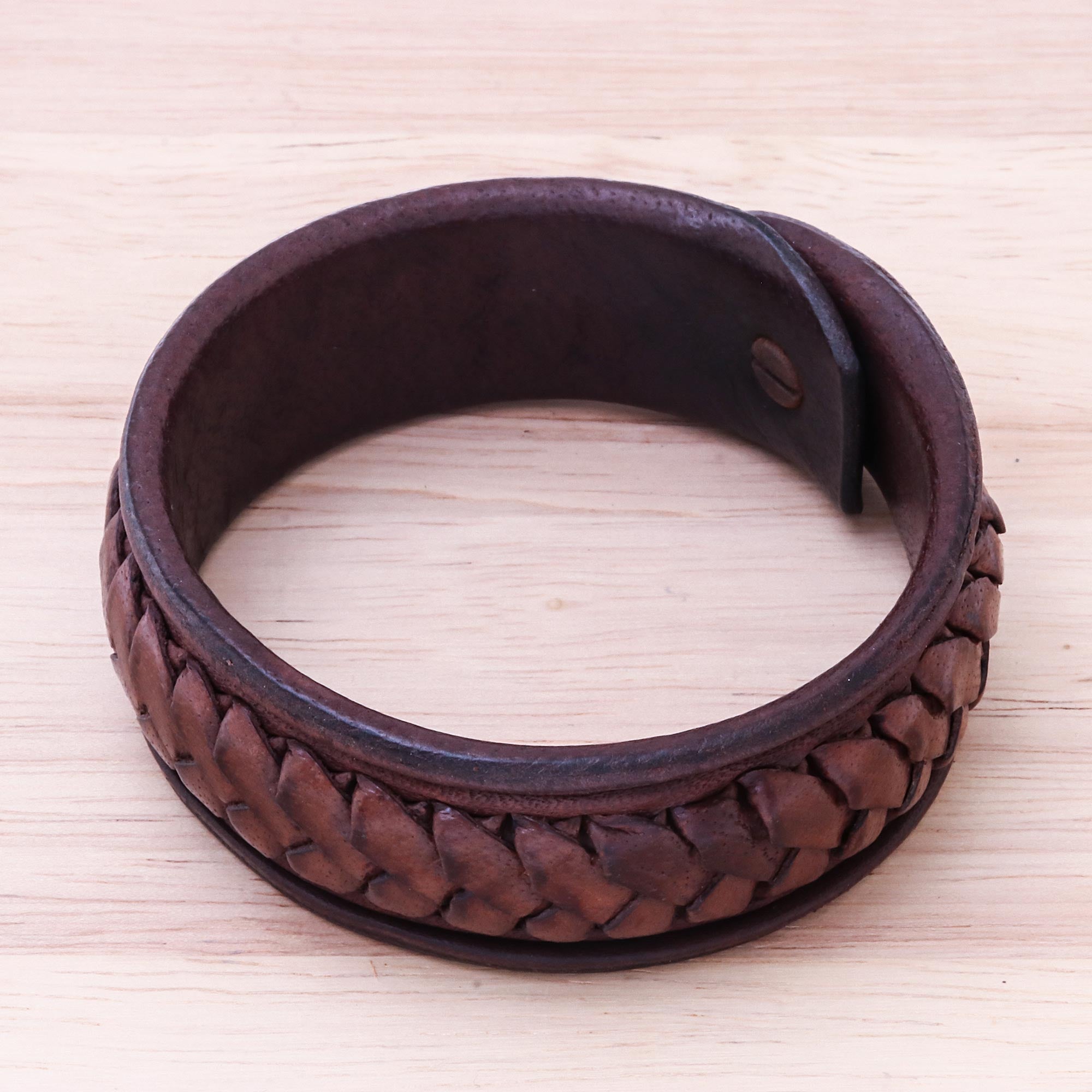 Premium Artisan Brass & Leather Wristband Bracelet - Handmade in Thailand