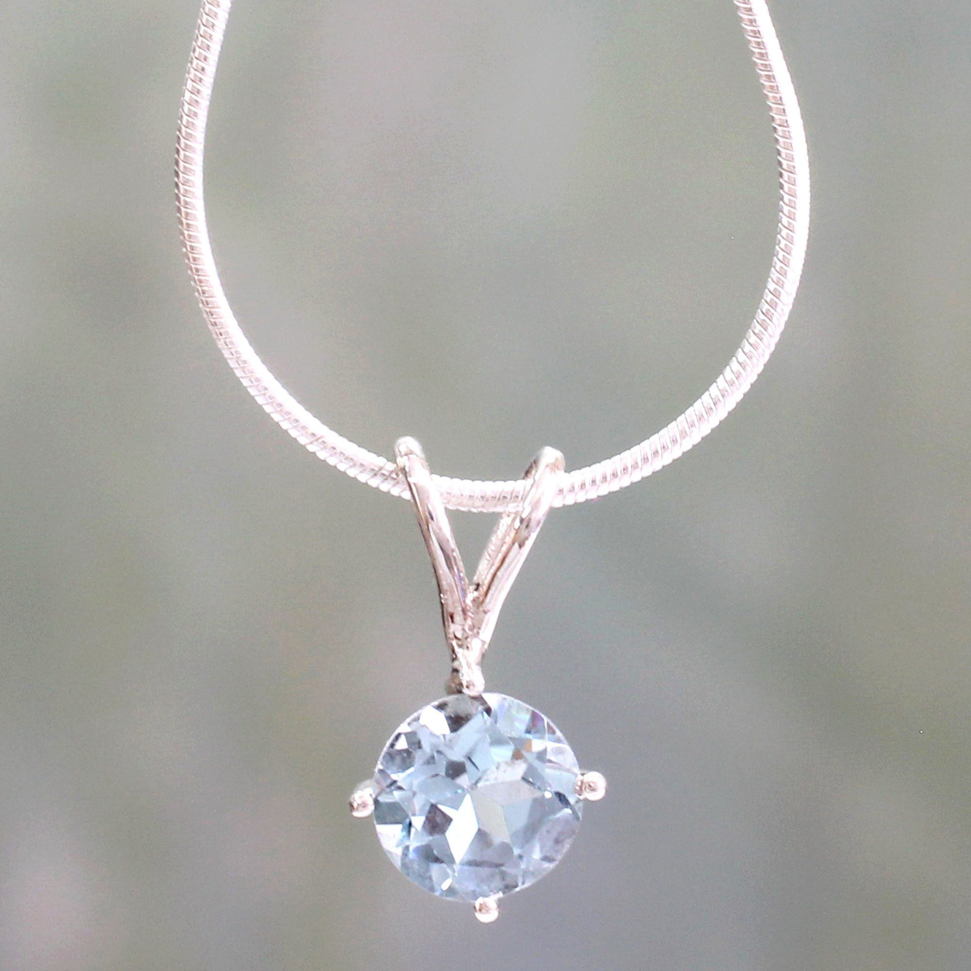 Premium Blue Topaz Sterling Silver Pendant Necklace - Minimalist Elegance