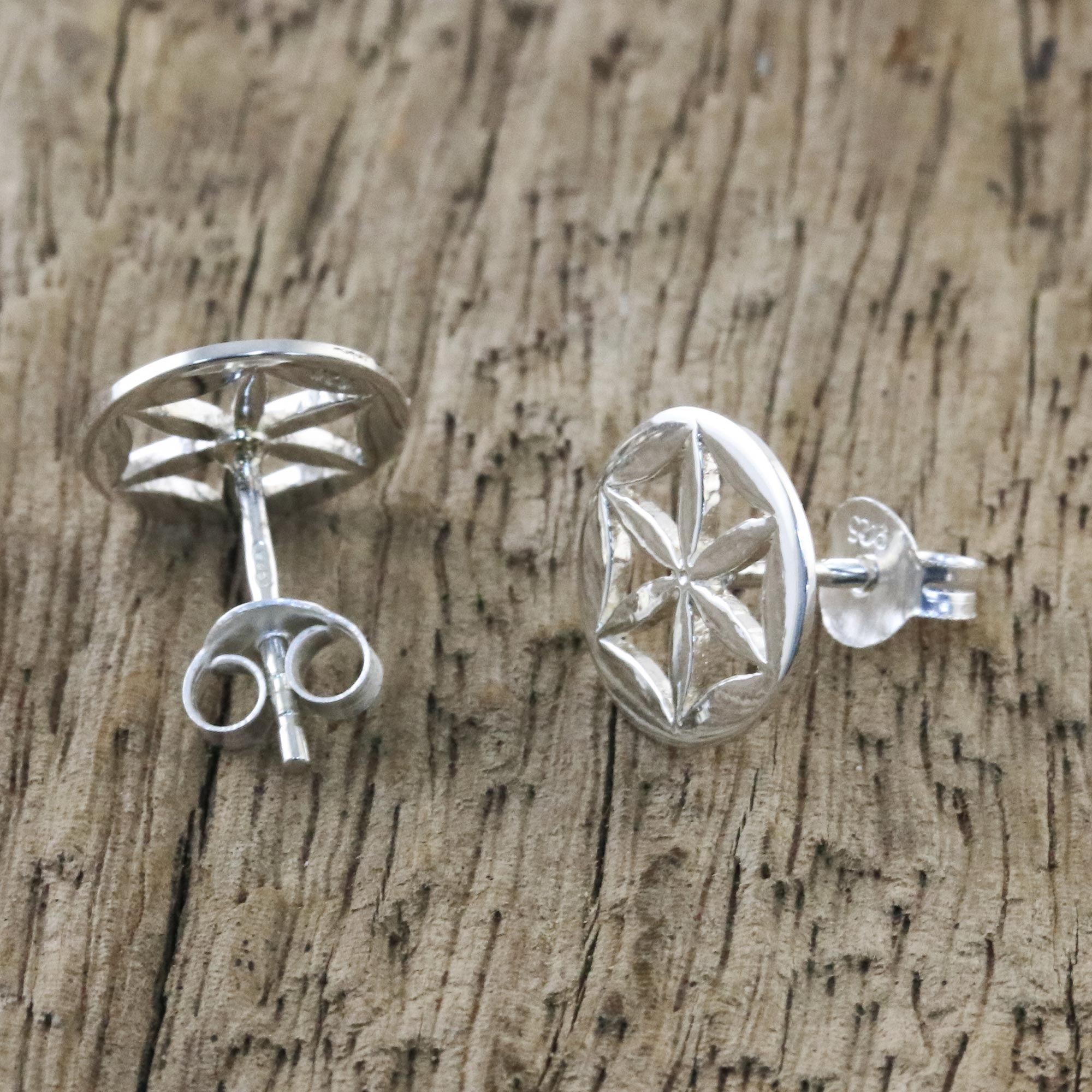 Premium Floral Circles - Handcrafted 925 Sterling Silver Stud Earrings