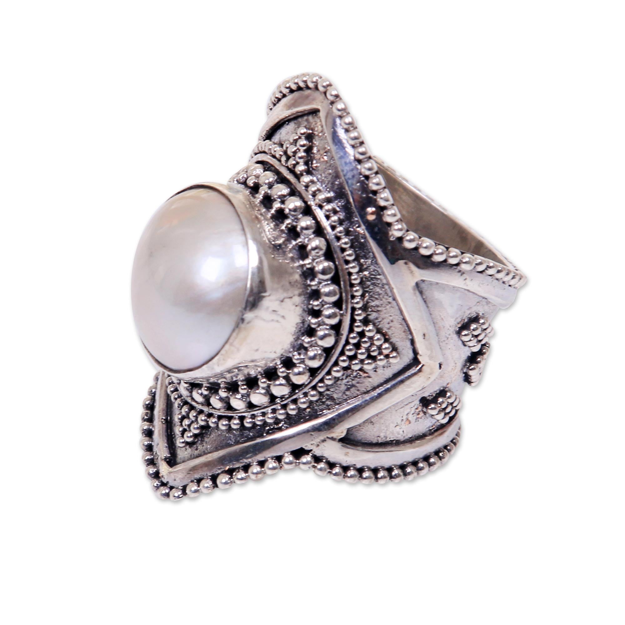 Premium Cotton Flower Cultured Mabe Pearl Cocktail Ring – Handcrafted in Indonesia