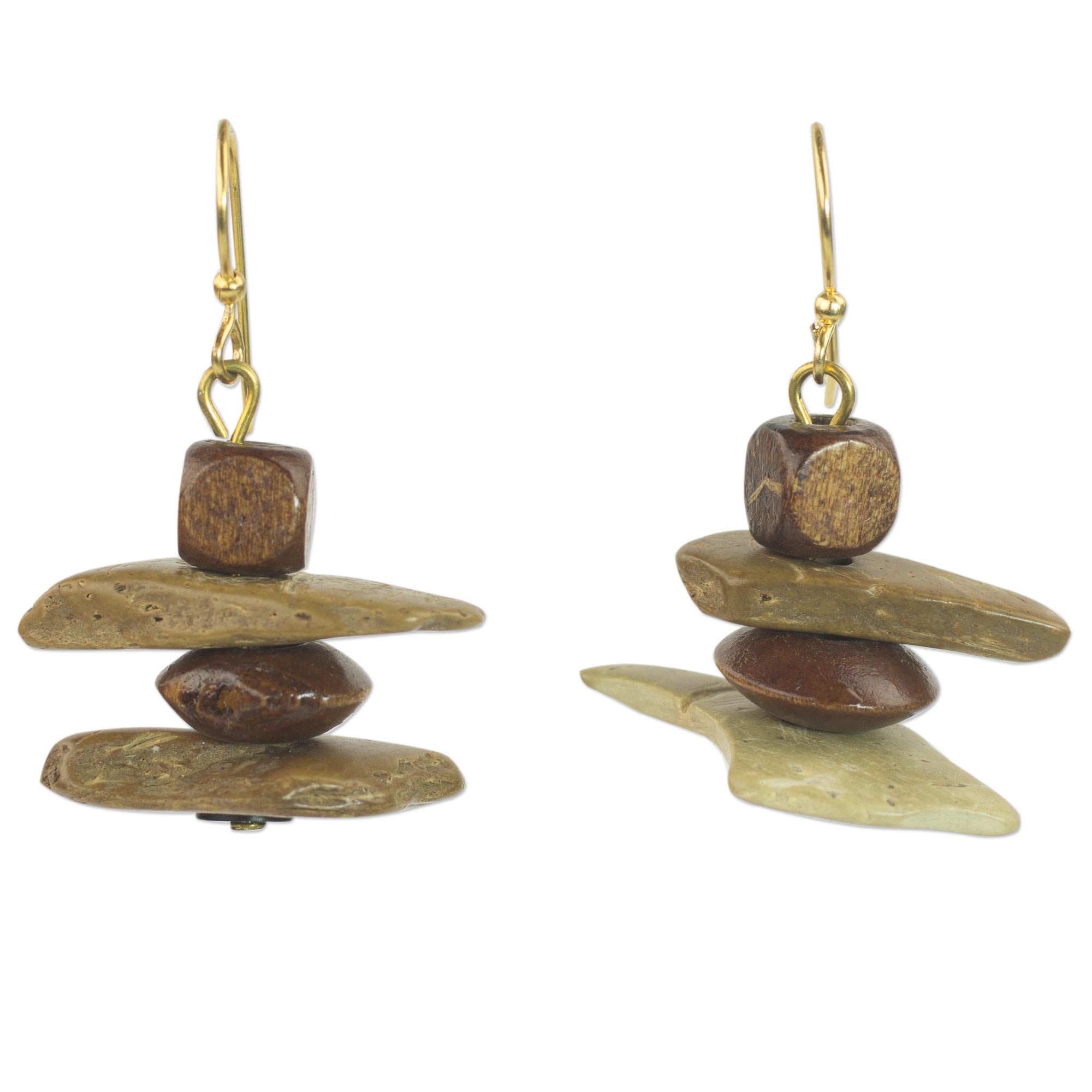 Premium Handcrafted African Monolith Earrings – Sese Wood & Coconut Shell Design