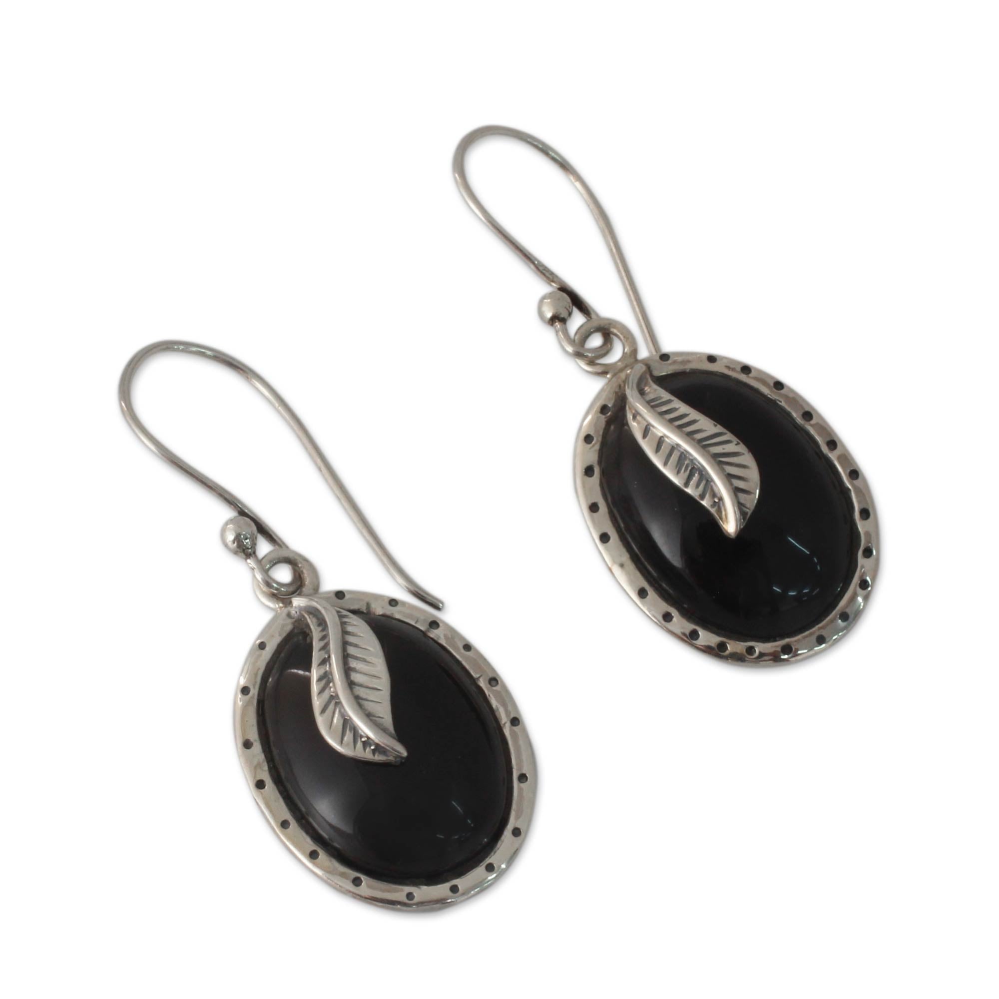 Premium Fair Trade Onyx & Sterling Silver Dangle Earrings by Tender Leaves India