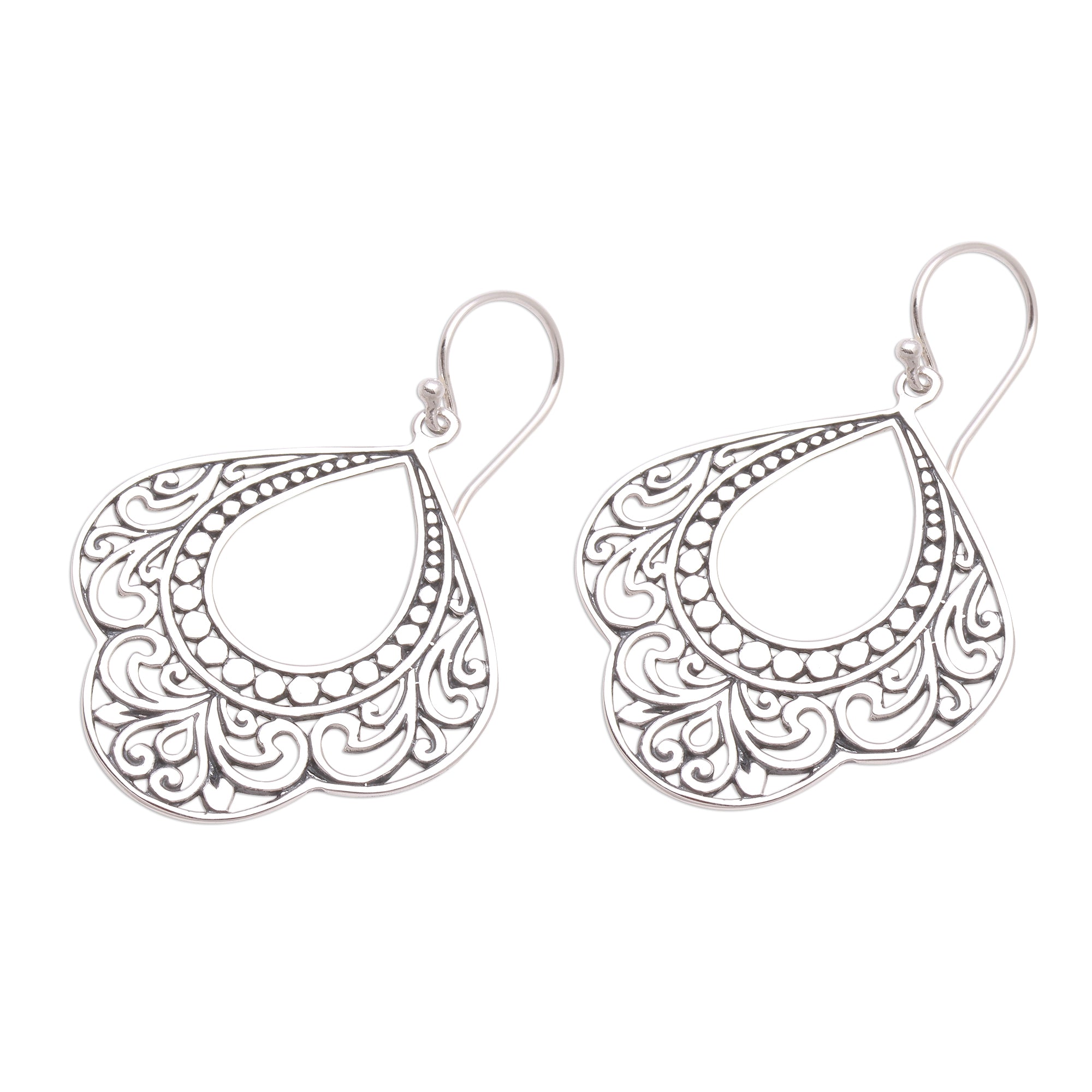 Premium Bali Sterling Silver Dangle Earrings with Intricate Openwork Design