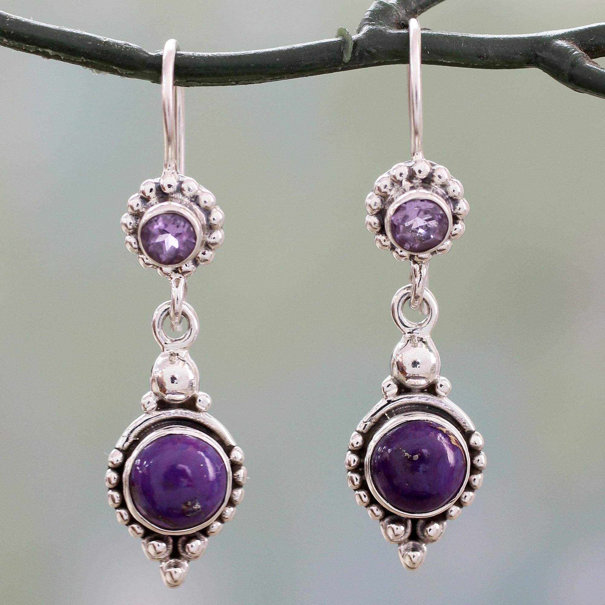 Premium Violet Reverie Amethyst & Turquoise Sterling Silver Earrings