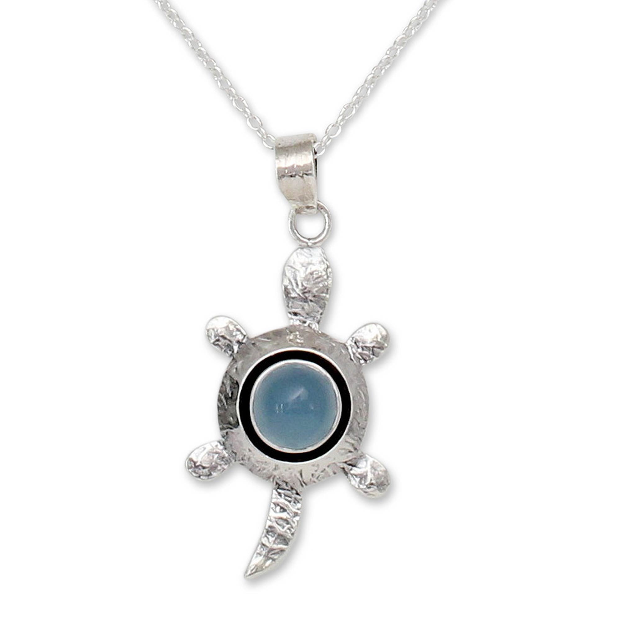 Premium Turtle Wisdom Chalcedony and Silver Pendant Necklace