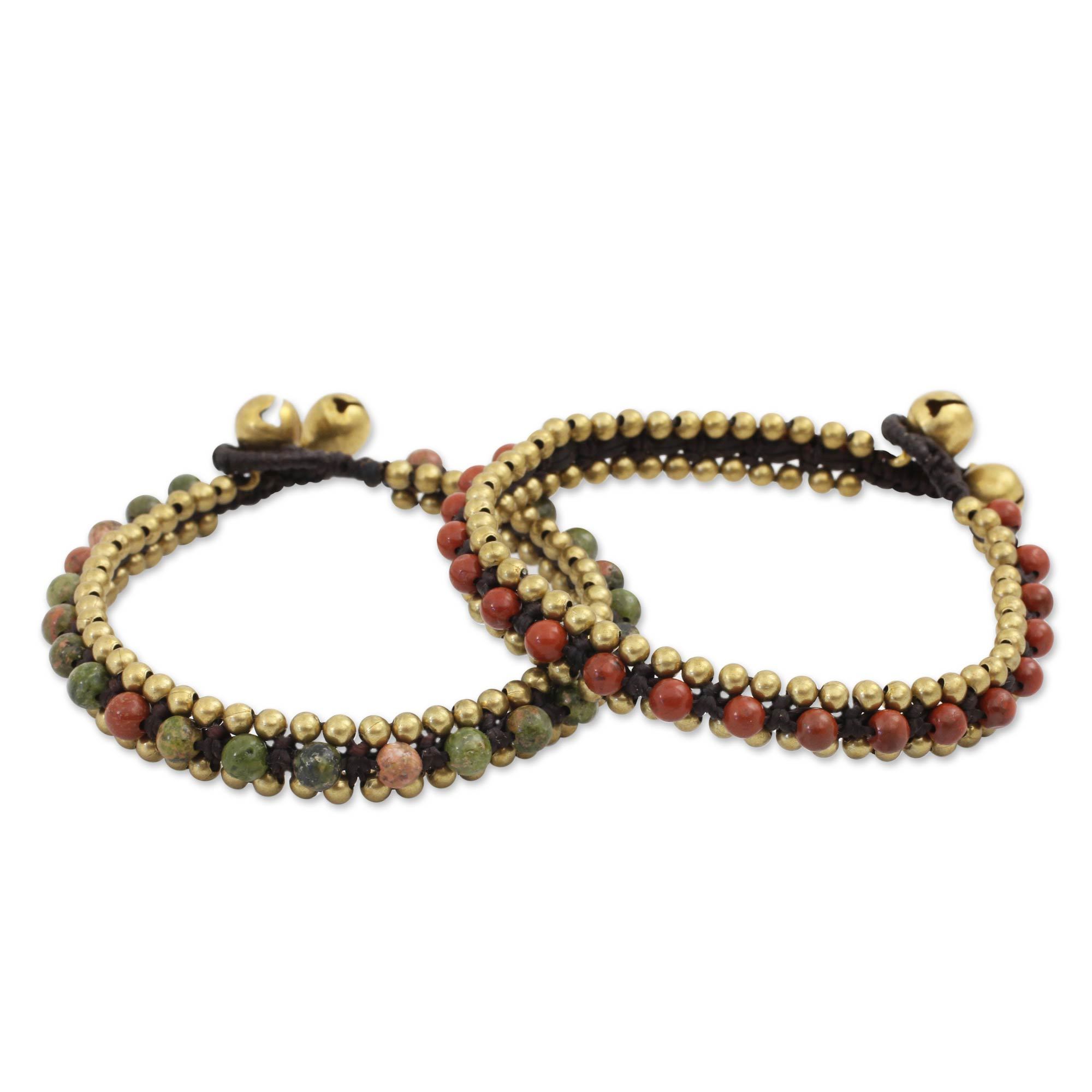 Premium Unakite & Brass Beaded Bracelet – Handmade Harmony