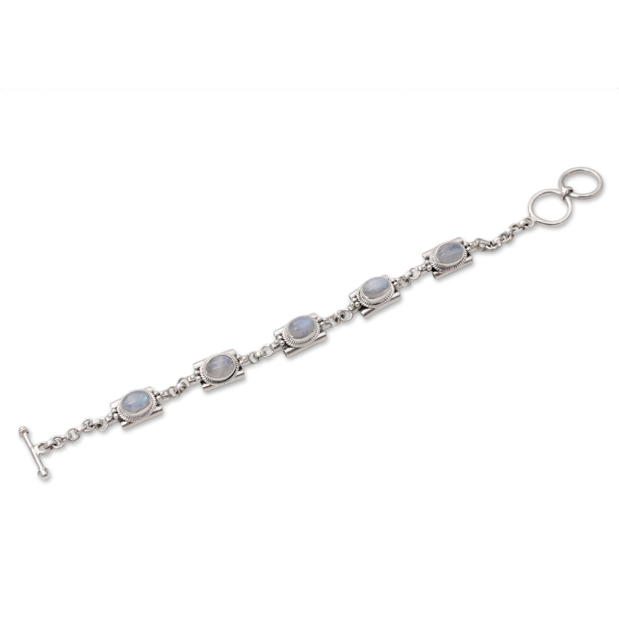 Premium Misty Domes Silver & Rainbow Moonstone Bracelet - Handcrafted Elegance