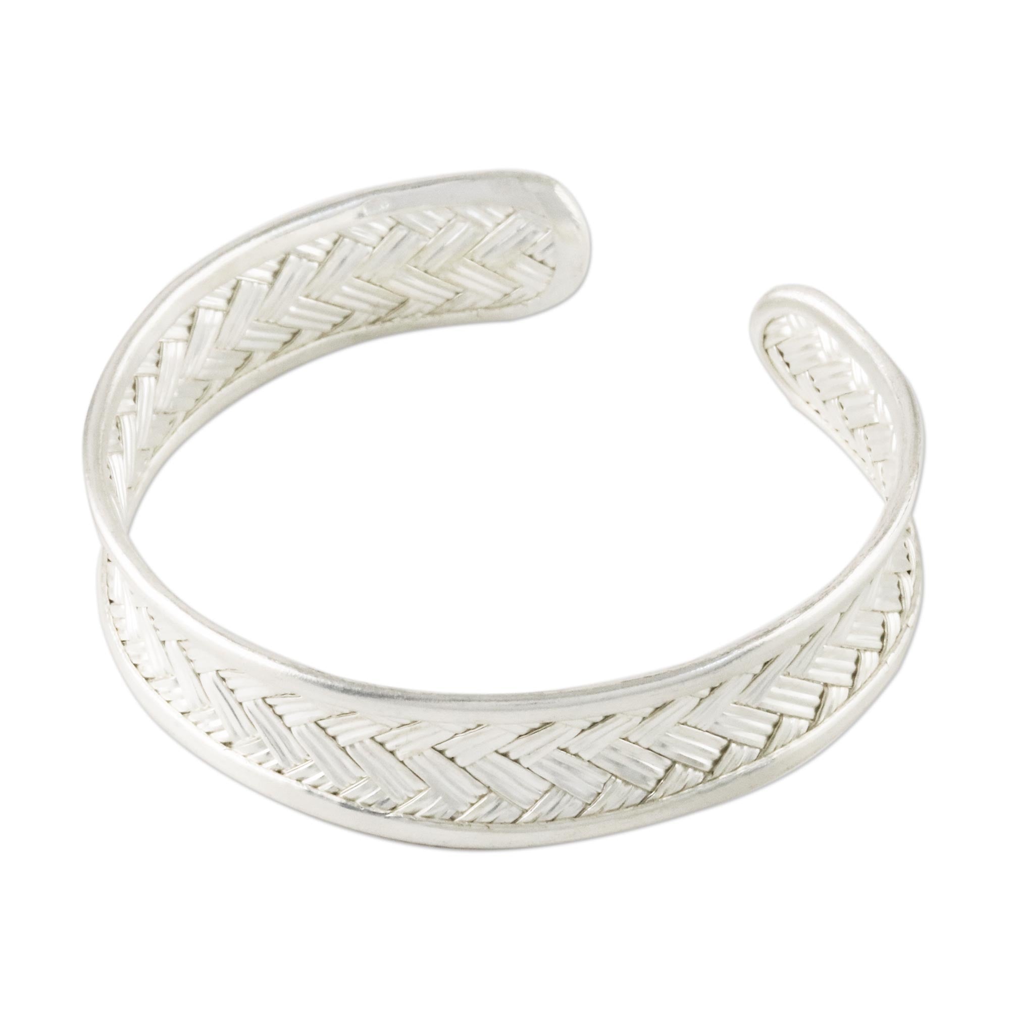 Premium Silver Rattan Cuff Bracelet