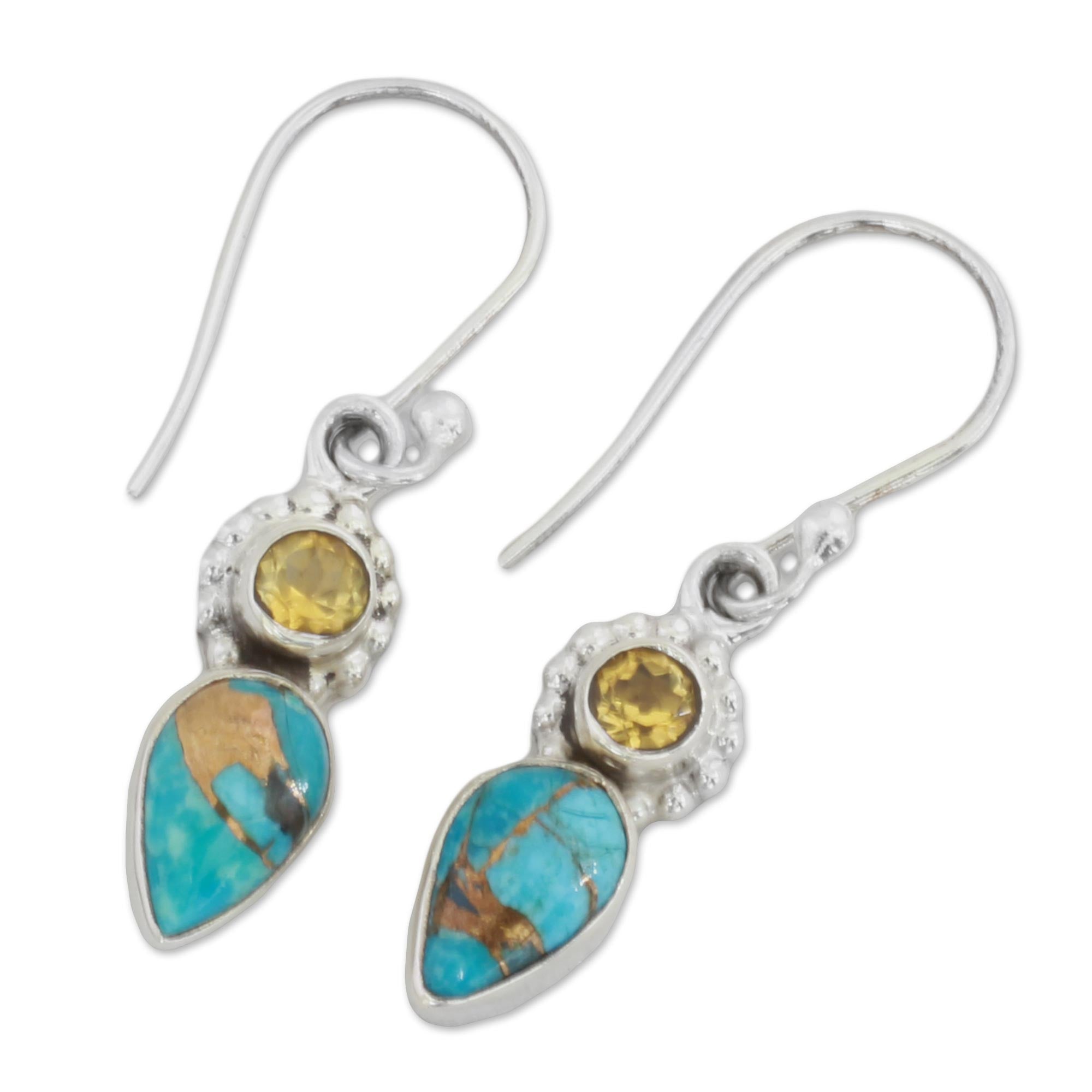 Premium Watery Allure Multi-Gem Turquoise Dangle Earrings