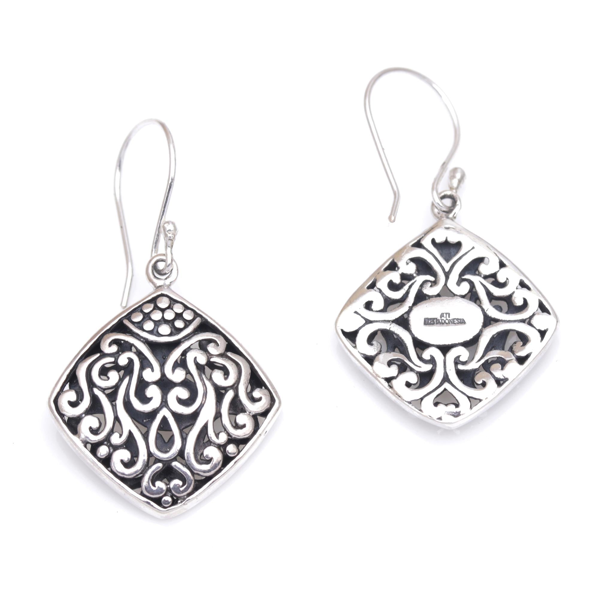 Premium Paradise Window Sterling Silver Diamond Dangle Earrings - Handcrafted Elegance