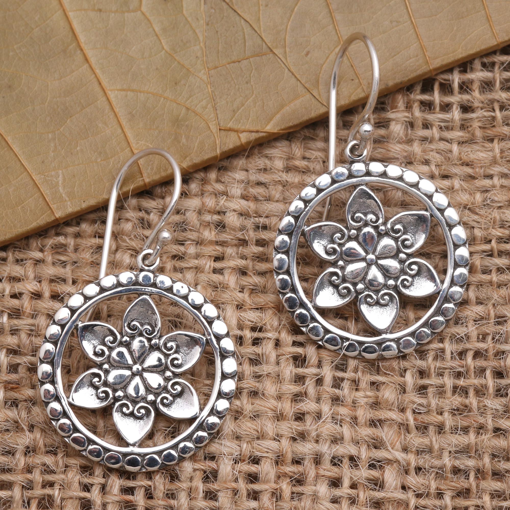 Premium Floral Sterling Silver Dangle Earrings - Handcrafted Elegance