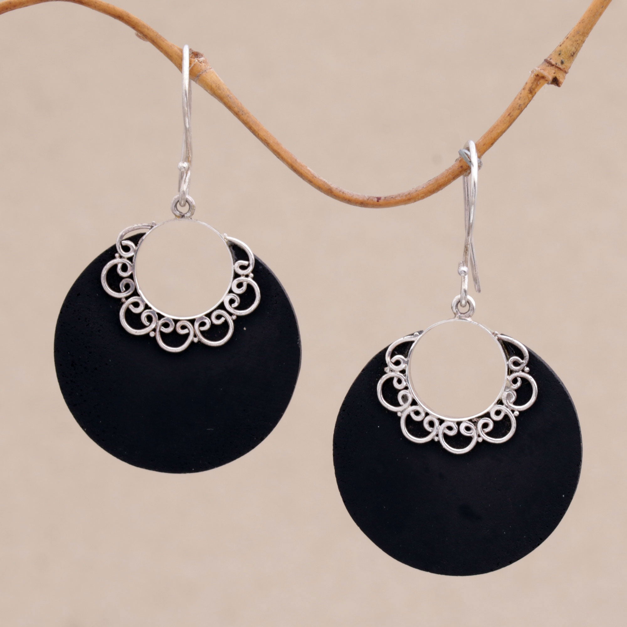 Premium Crescent Lace Sterling Silver Drop Earrings