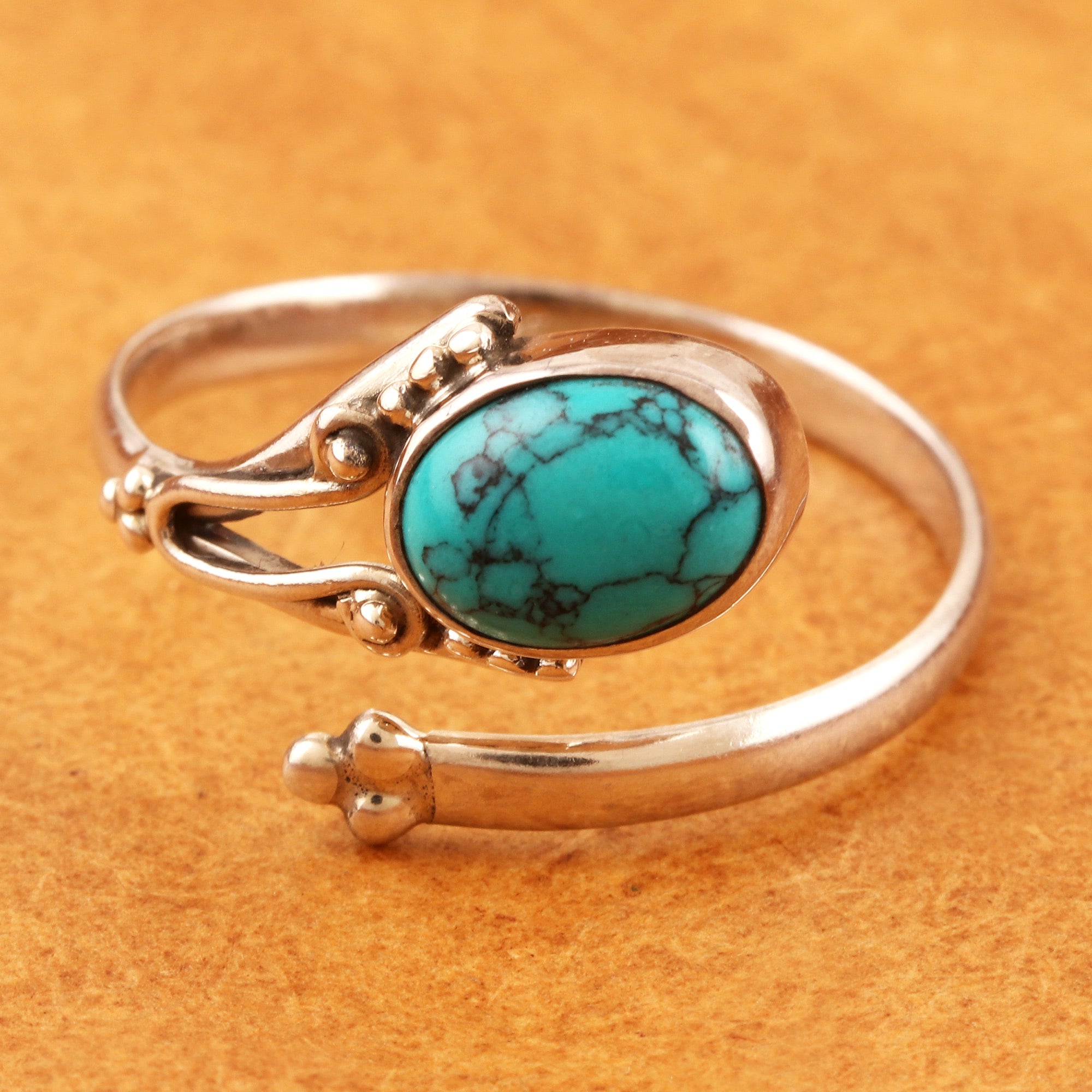 Premium Turquoise Wrap Ring - Handcrafted Sterling Silver Jewelry from India