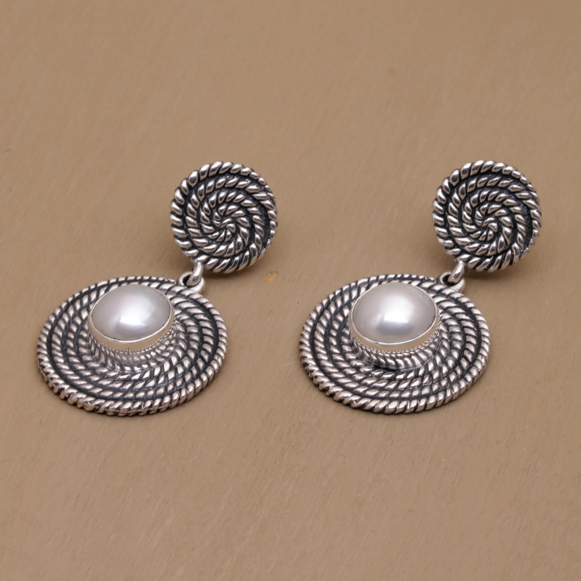 Premium Moonlight Spirals Dangle Earrings - Handcrafted Sterling Silver with Cultured Pearls