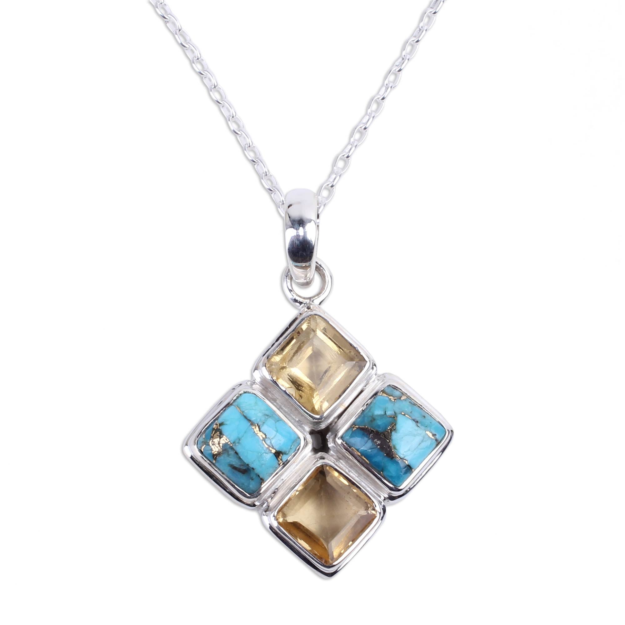 Premium Sun Meets Sky Multi-Gem Pendant Necklace - Ultimate Handmade Jewelry