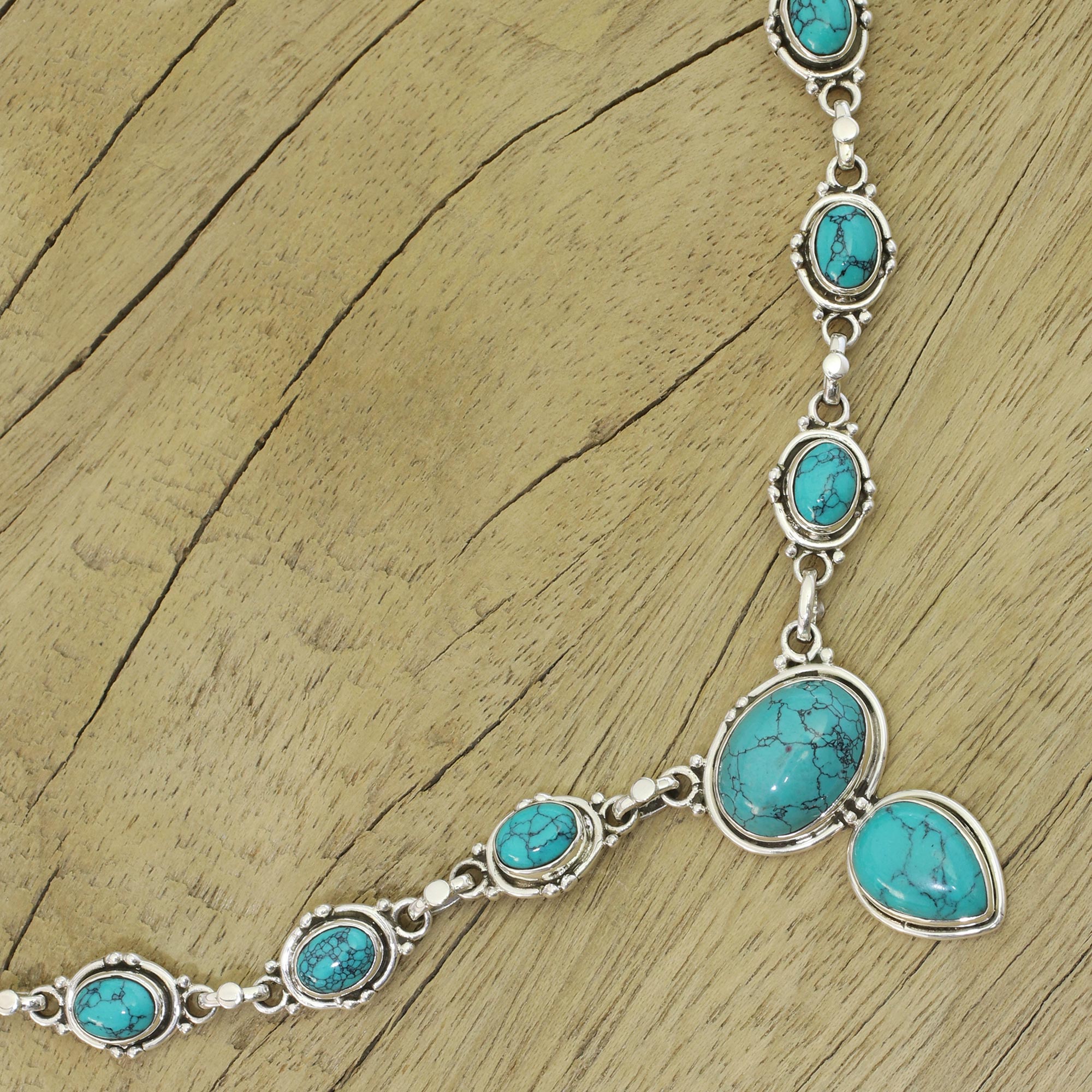 Premium Sky Dream Sterling Silver Y-Necklace with Blue Magnesite | Blue Stone Jewelry