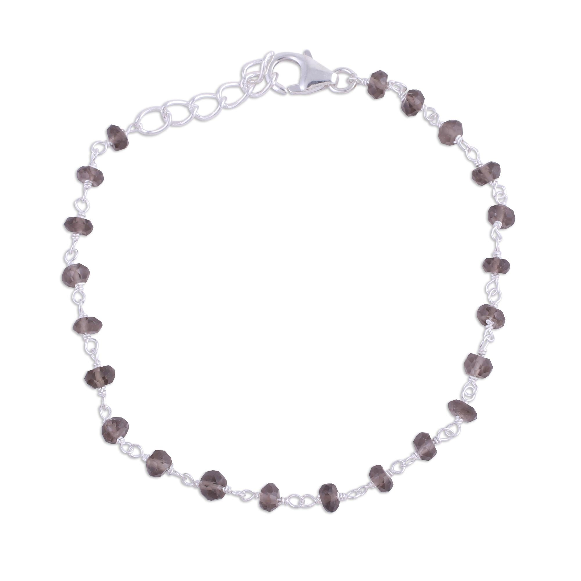 Premium Handmade Smoky Quartz Sterling Silver Bracelet - Elegant Adjustable Design