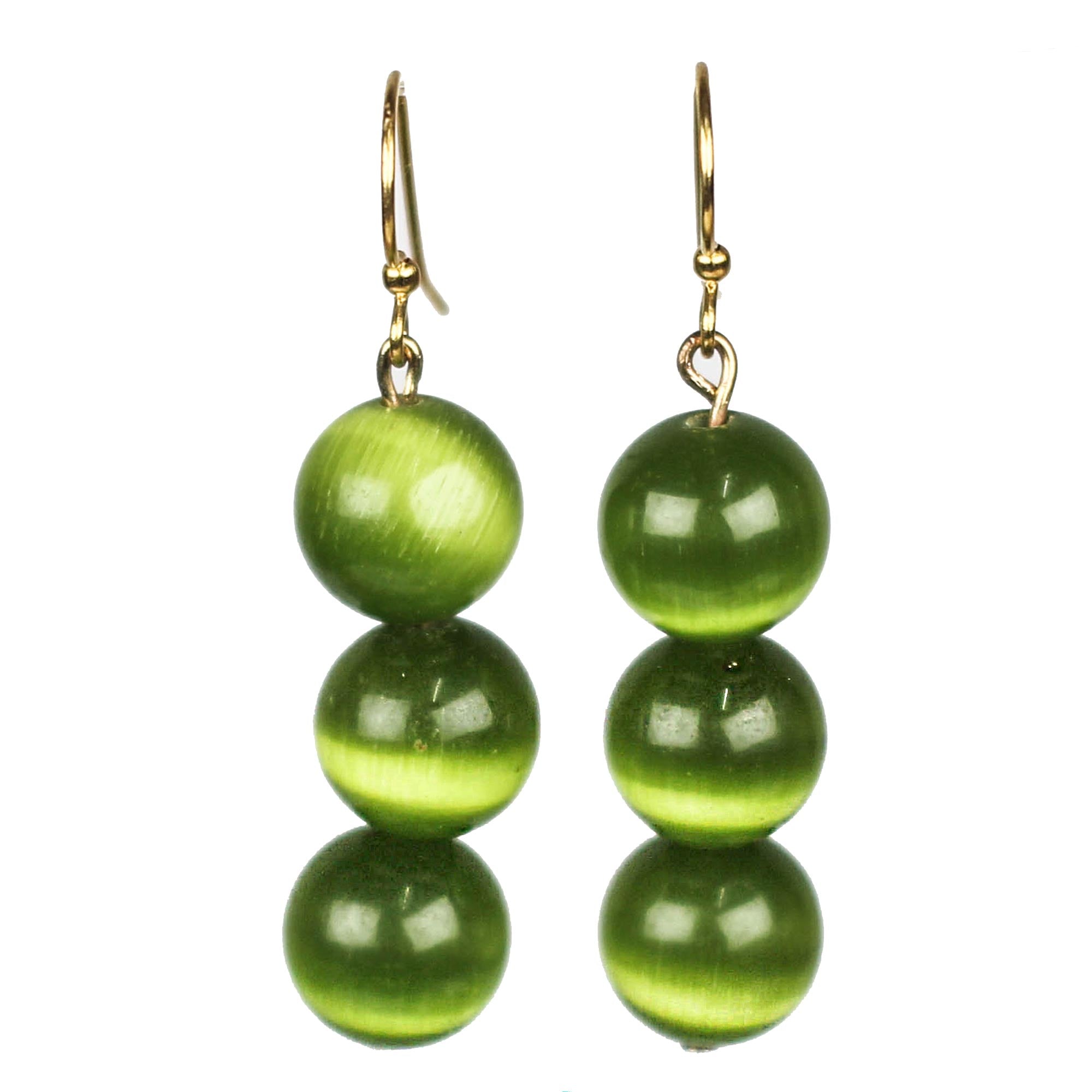 Premium Ghanaian Green Cat's Eye Dangle Earrings - Verdant Orbs Collection