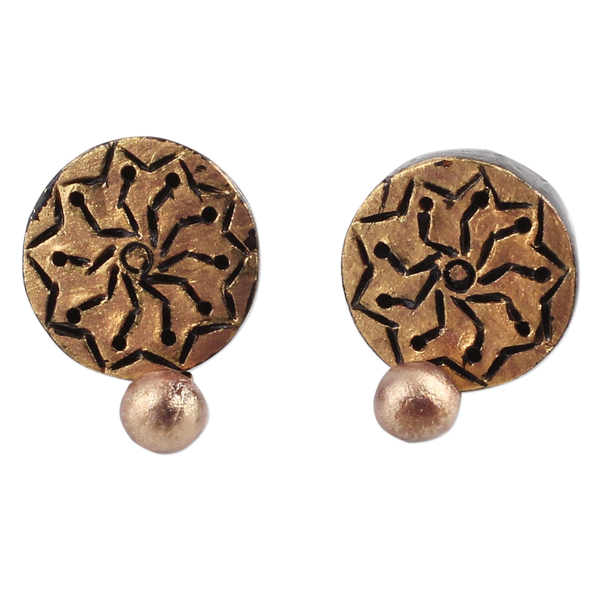 Premium Golden Floral Ceramic Dangle Earrings - Handcrafted by Indian Artisans