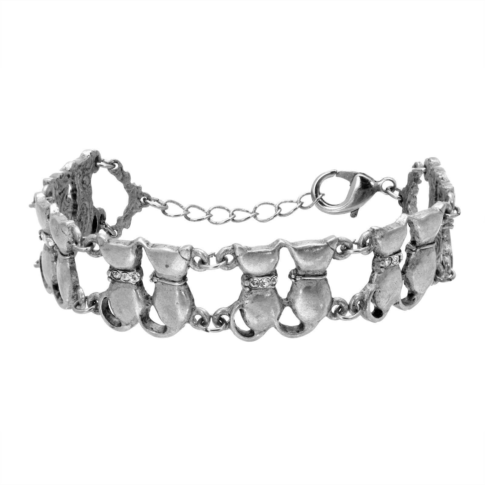 Premium 1928 Jewelry® Silver Tone Crystal Double Cat Chain Bracelet - Playful & Stylish