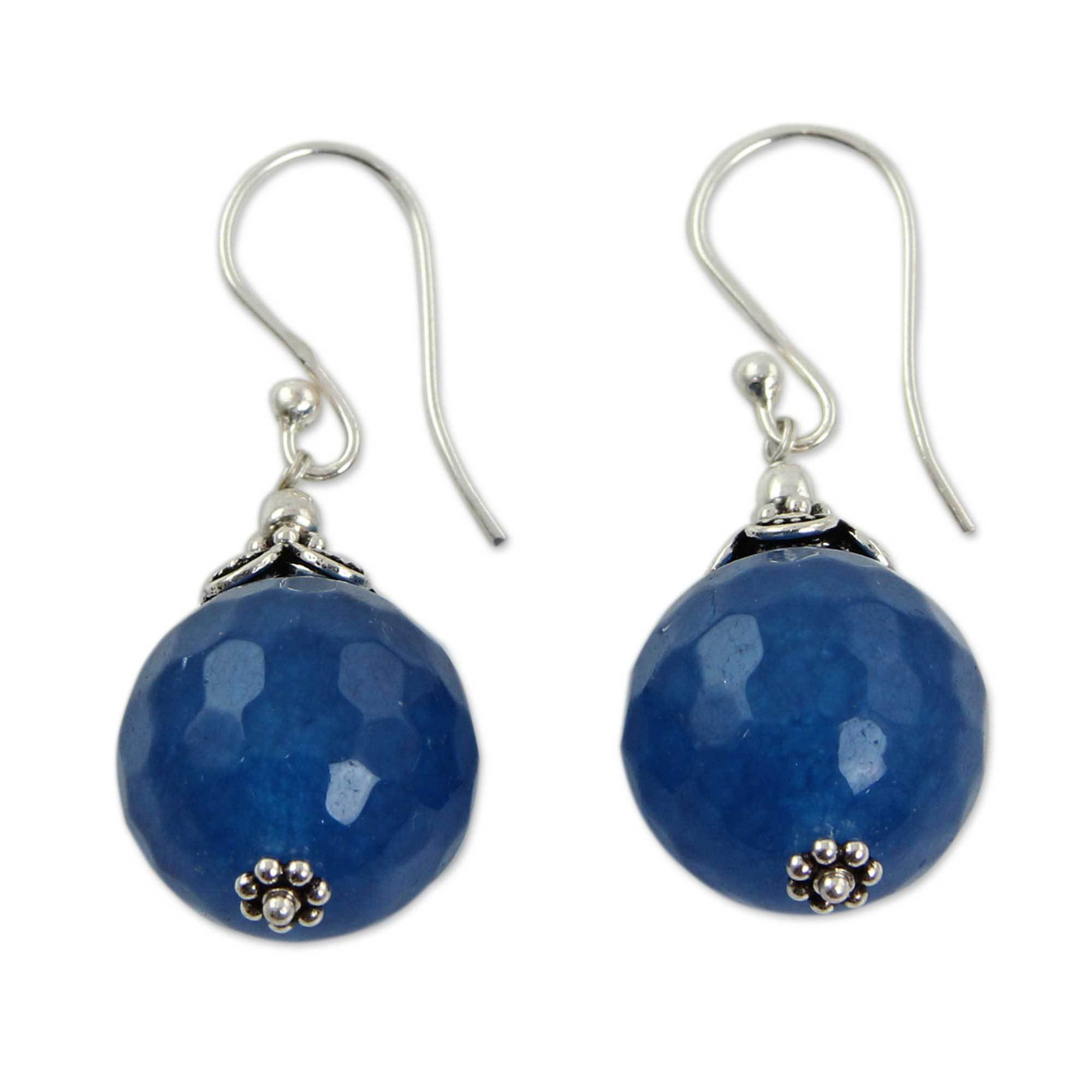 Premium Blue Chalcedony Honeycomb Dangle Earrings