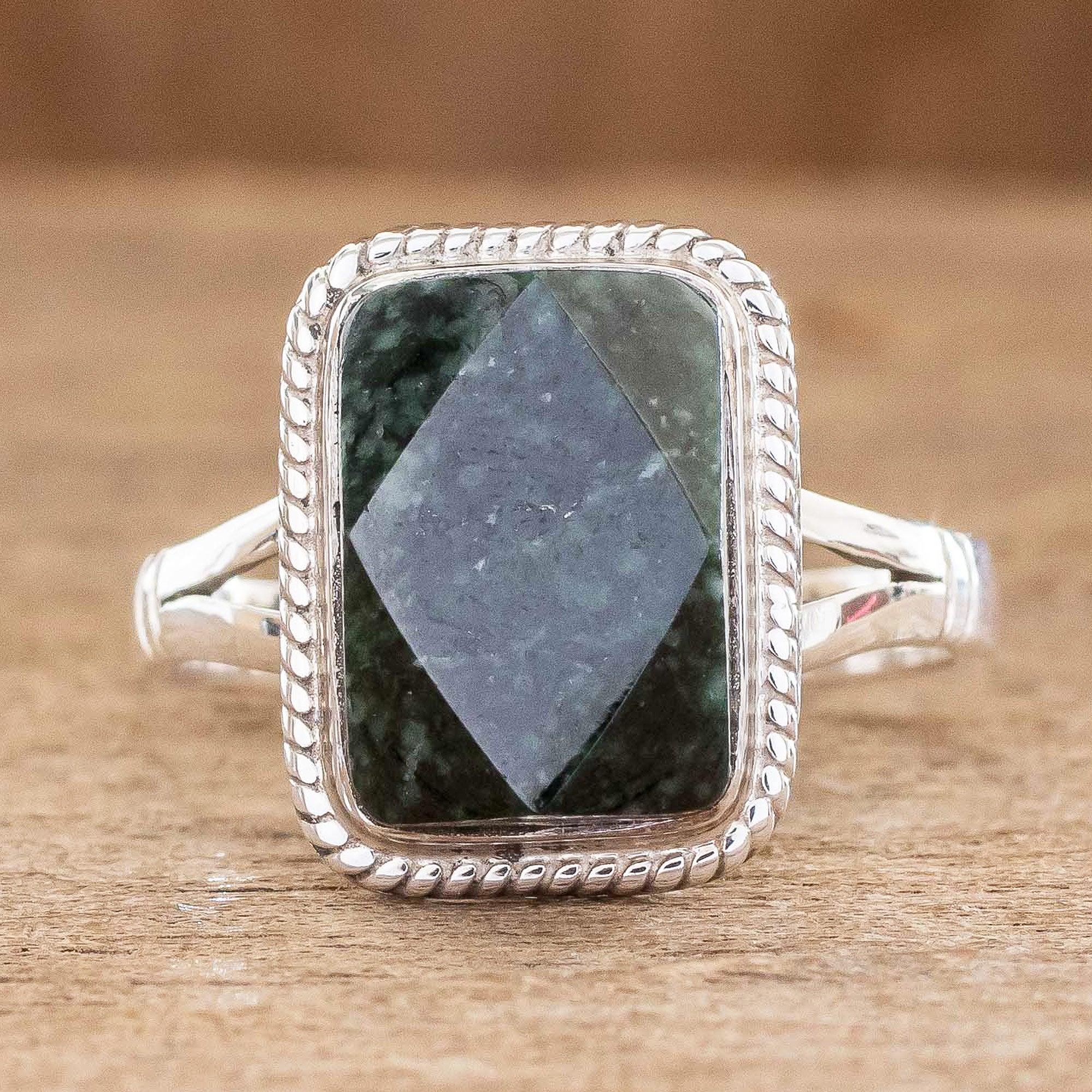 Premium Maya Forest Princess Jade Ring - Sterling Silver Elegance