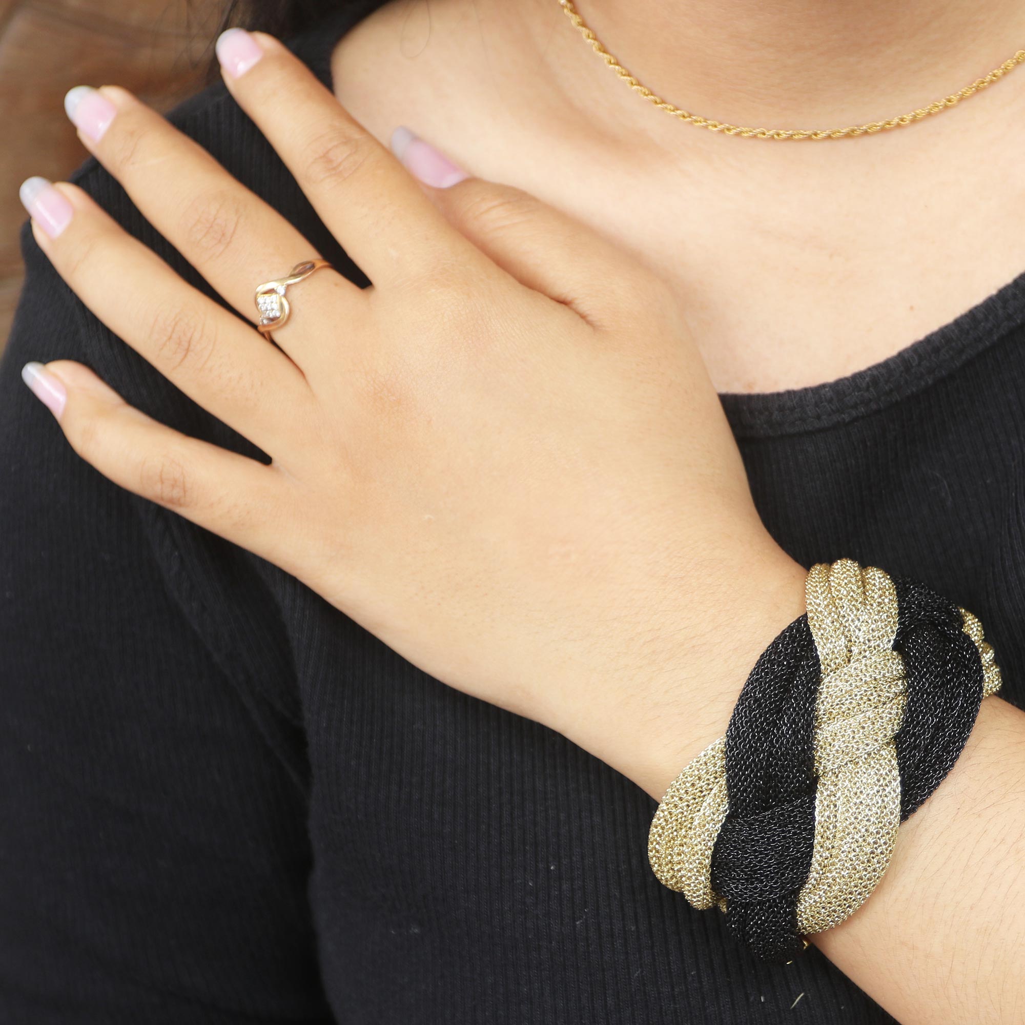Premium Braided Union Black & Gold Mesh Woven Bracelet