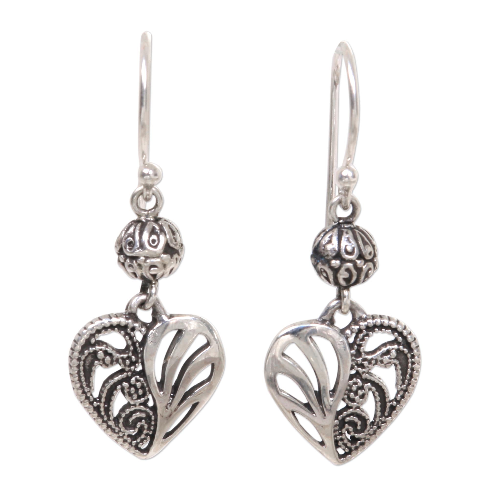 Premium Sterling Silver Heart Dangle Earrings – Handcrafted in Indonesia