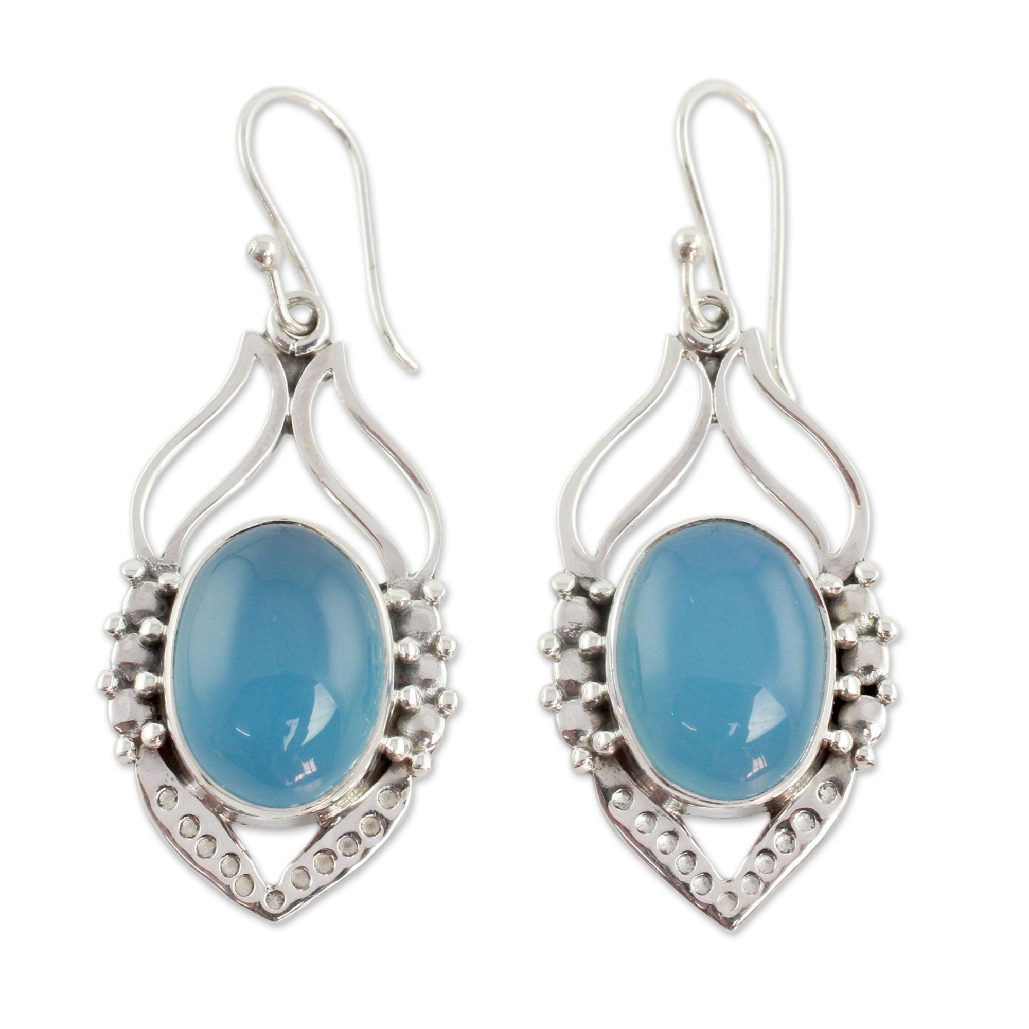 Premium Chalcedony & Sterling Silver Leaf Earrings - Handcrafted Elegance