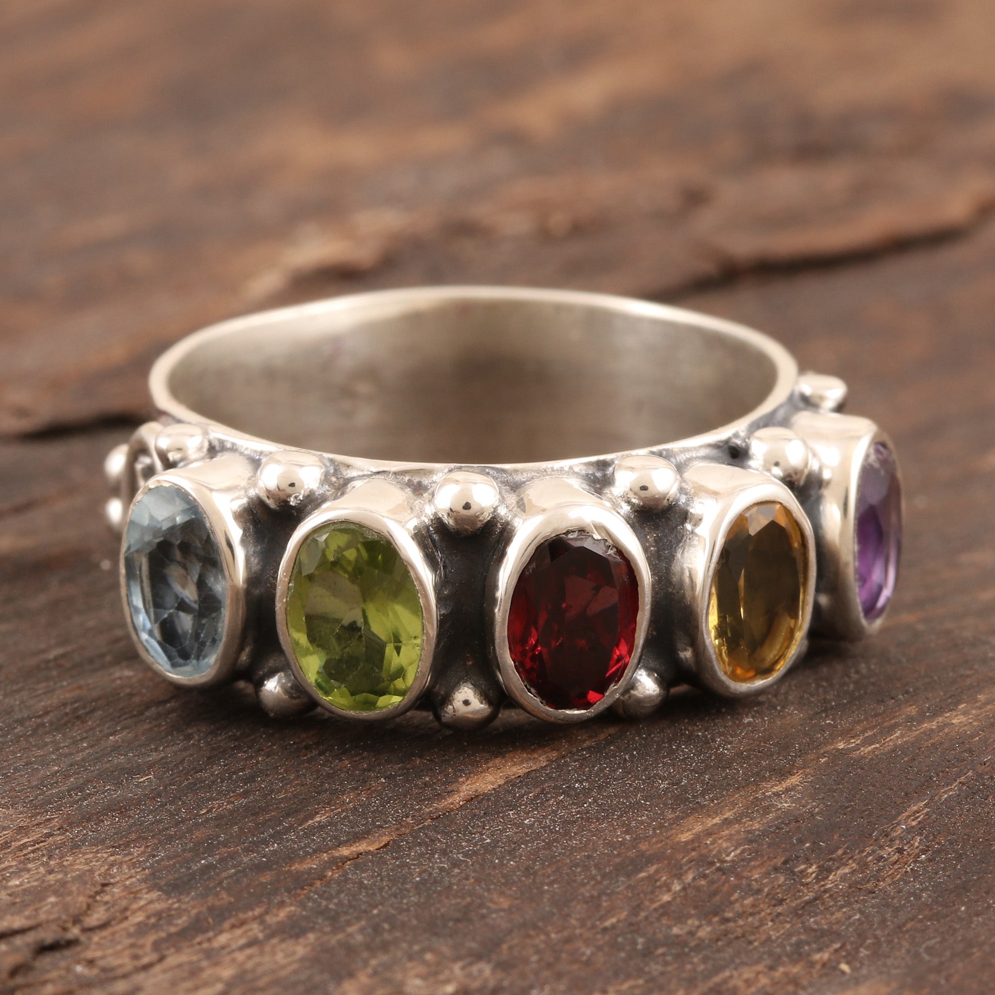 Premium Rainbow Gemstone Sterling Silver Cocktail Ring - Ultimate Statement Piece