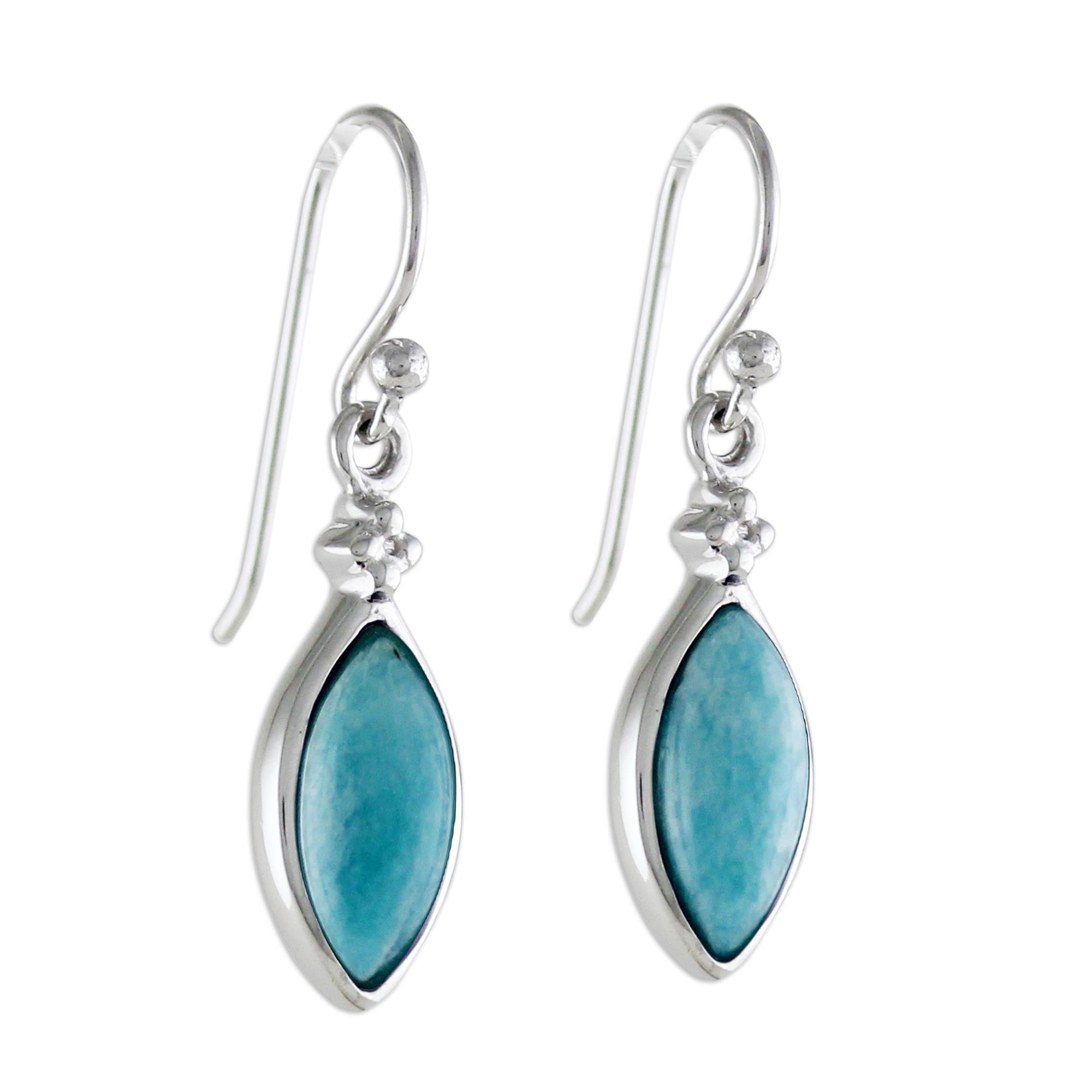 Premium Rhodium Plated Sterling Silver Dangle Earrings with Reconstituted Turquoise