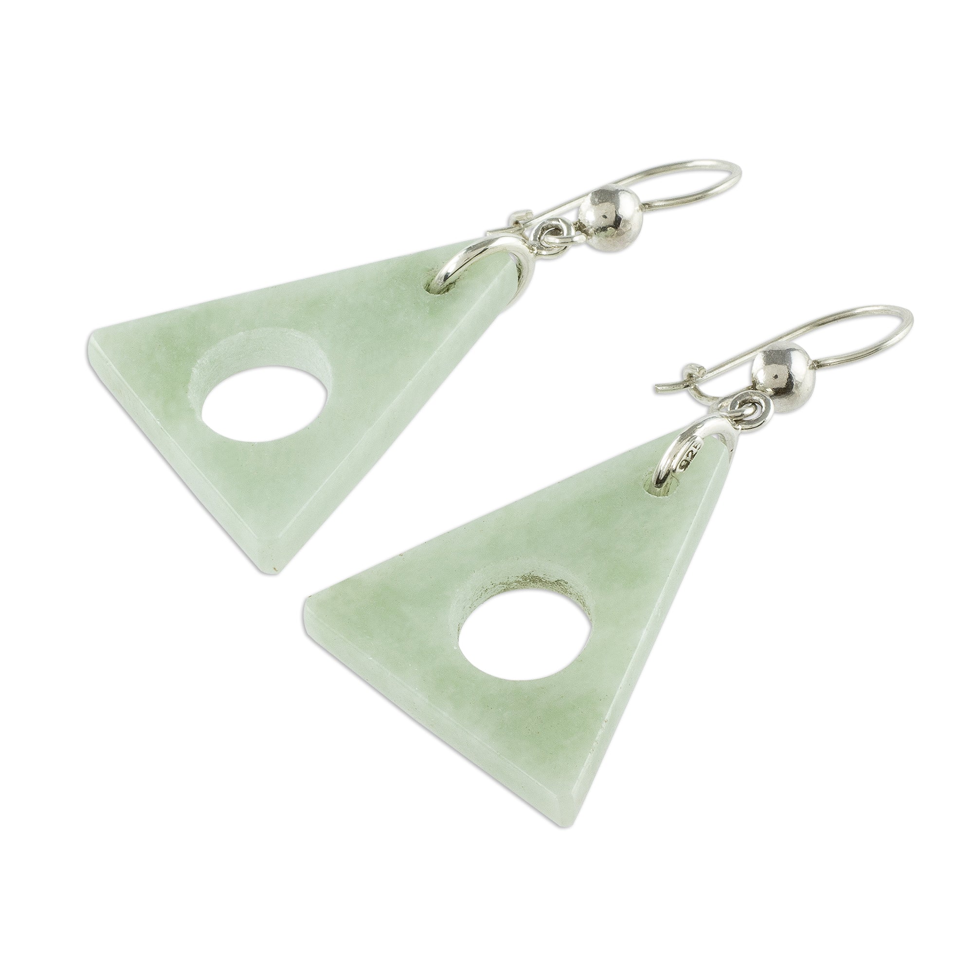 Premium Light Green Jade Triangle Earrings - Handcrafted Sterling Silver