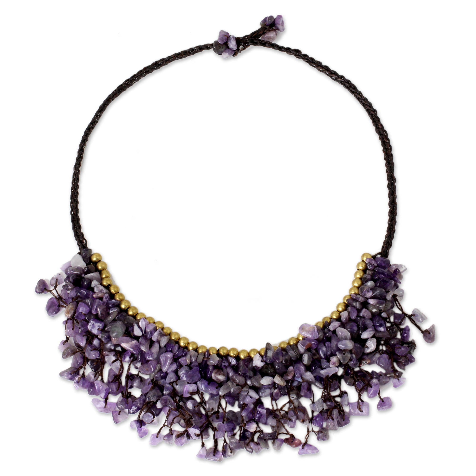 Premium Amethyst & Brass Beaded Statement Necklace