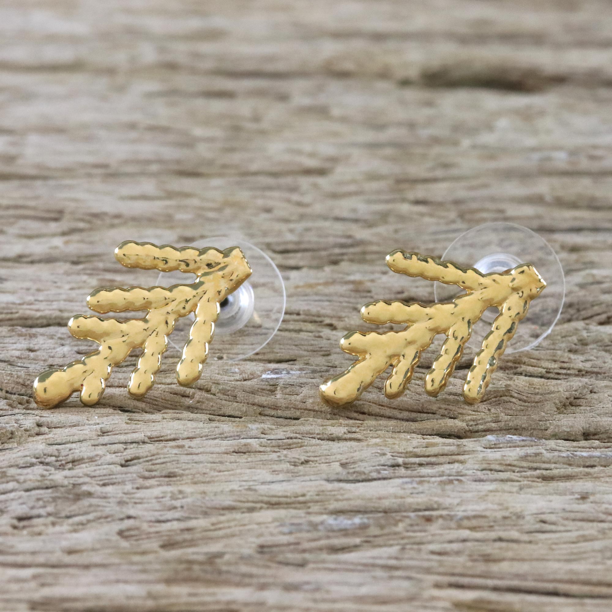 Premium Gold-Plated Cypress Leaf Button Earrings - Natural Elegance