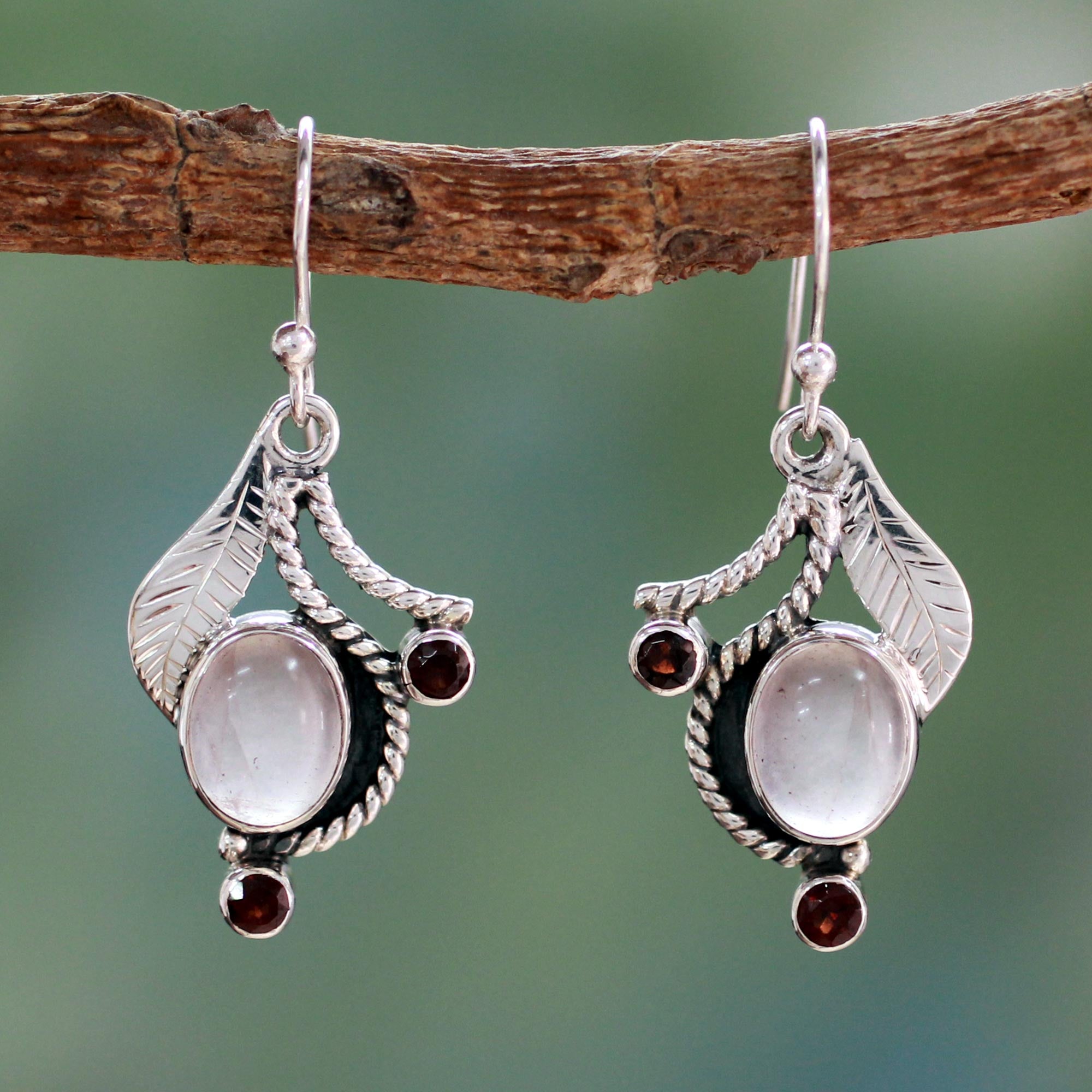 Premium Dew Blossom Handmade Earrings - Rose Quartz & Garnet