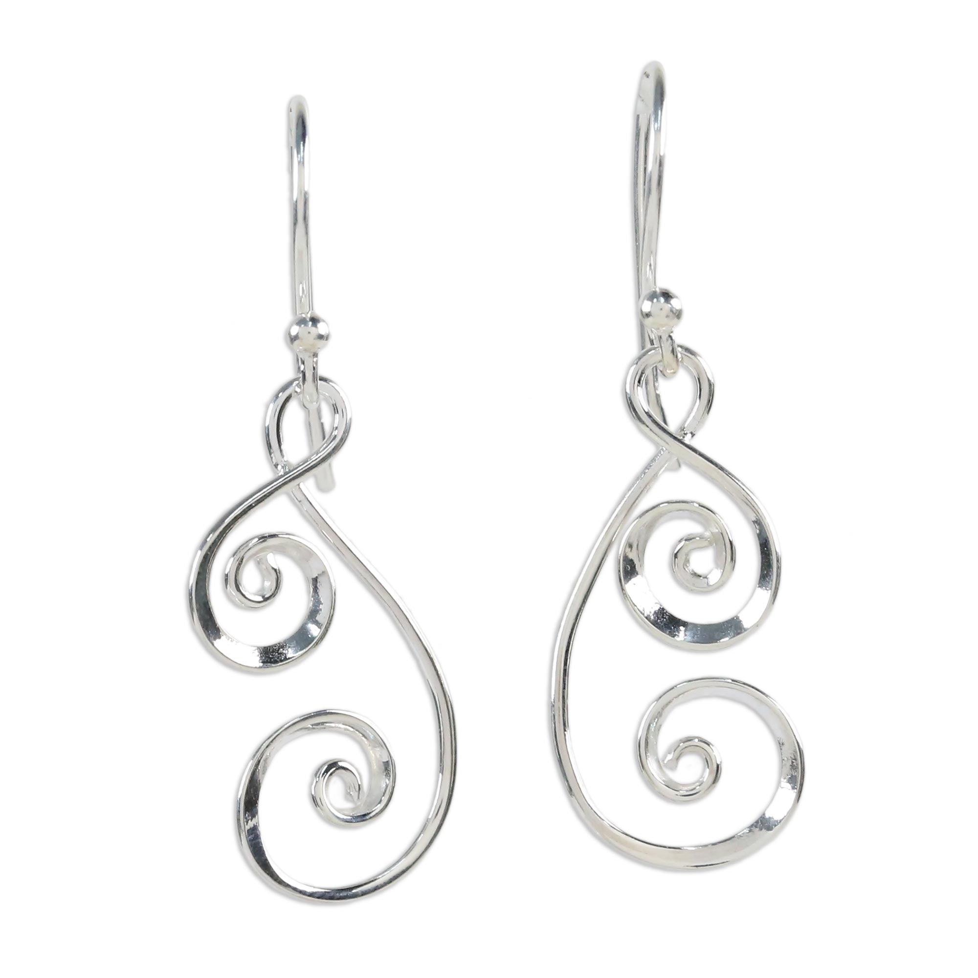 Premium Lanna Spirals Handcrafted Sterling Silver Dangle Earrings - Thai Art Inspired