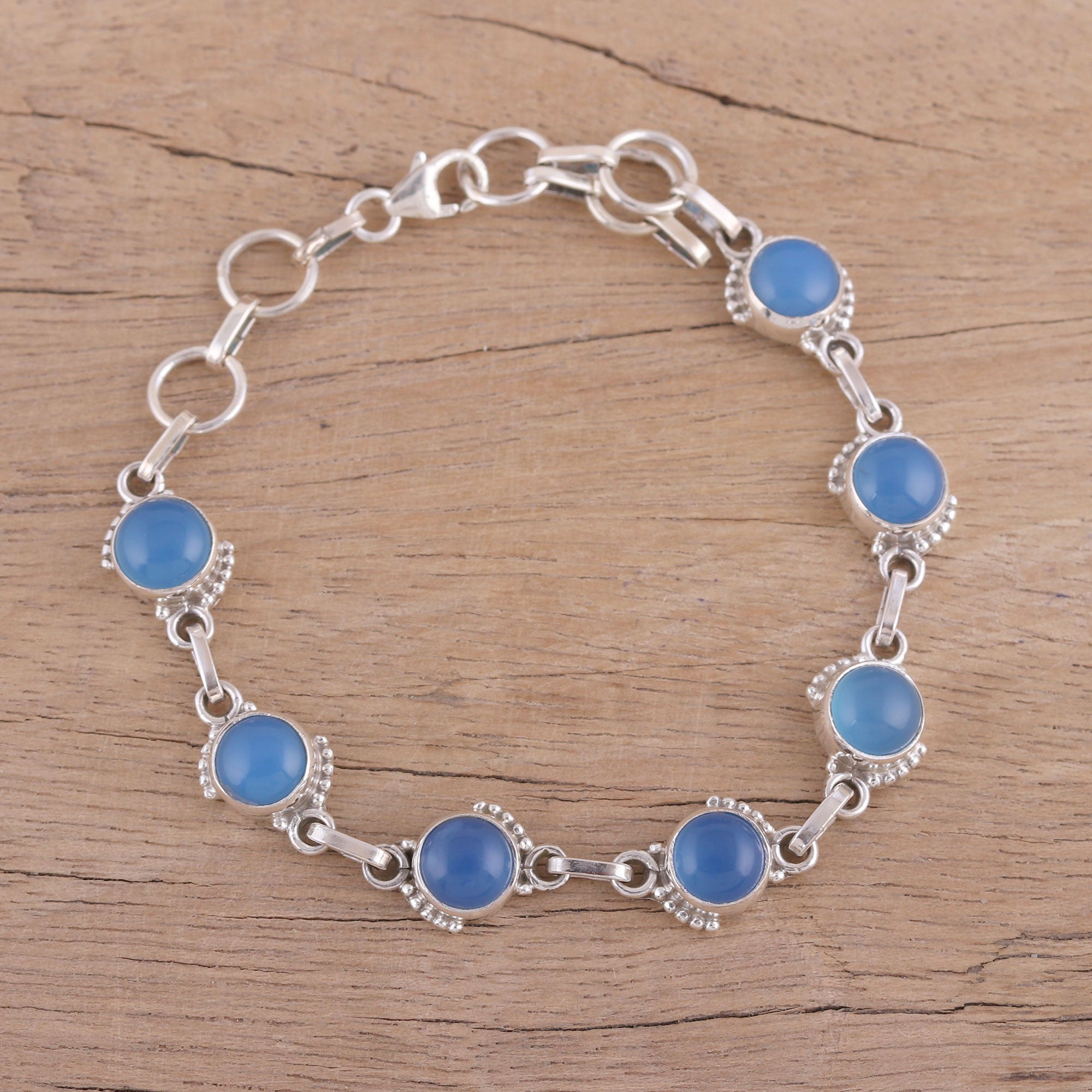 Premium Blue Chalcedony Sterling Silver Bracelet – Handcrafted Elegance from India