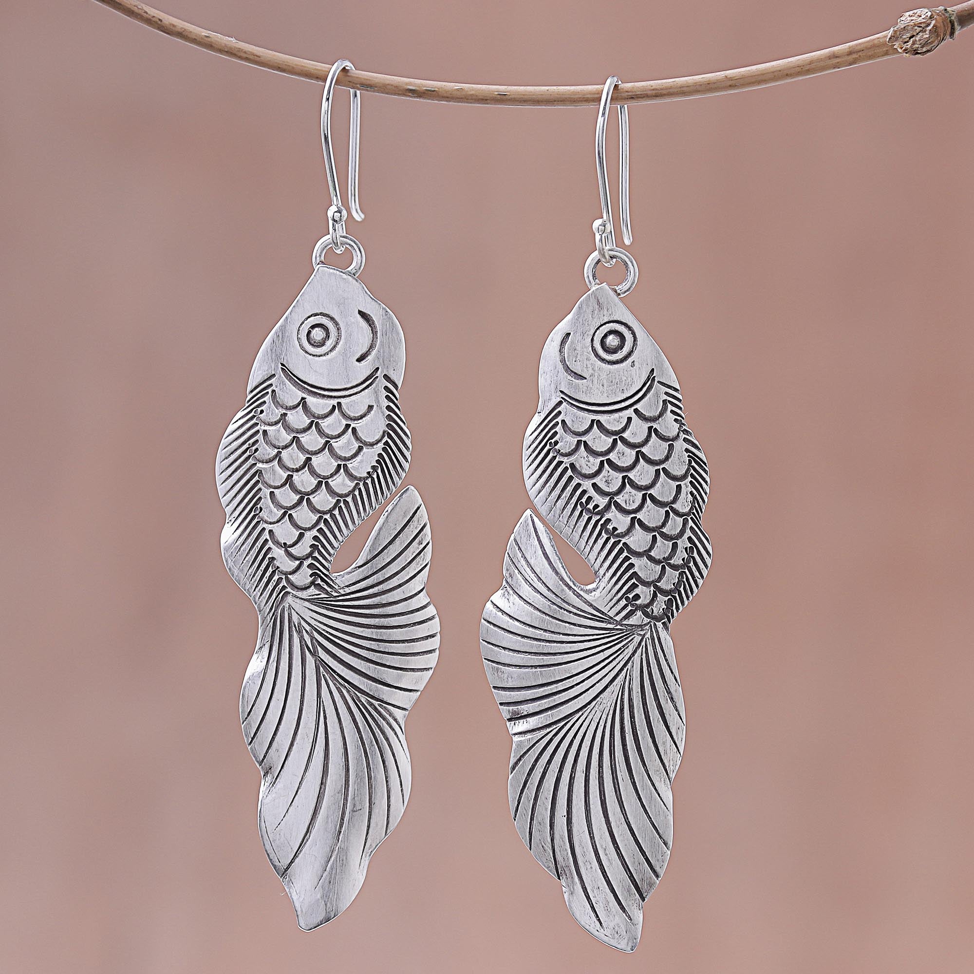 Premium Goldfish Bliss Sterling Silver Dangle Earrings - Handcrafted in Thailand