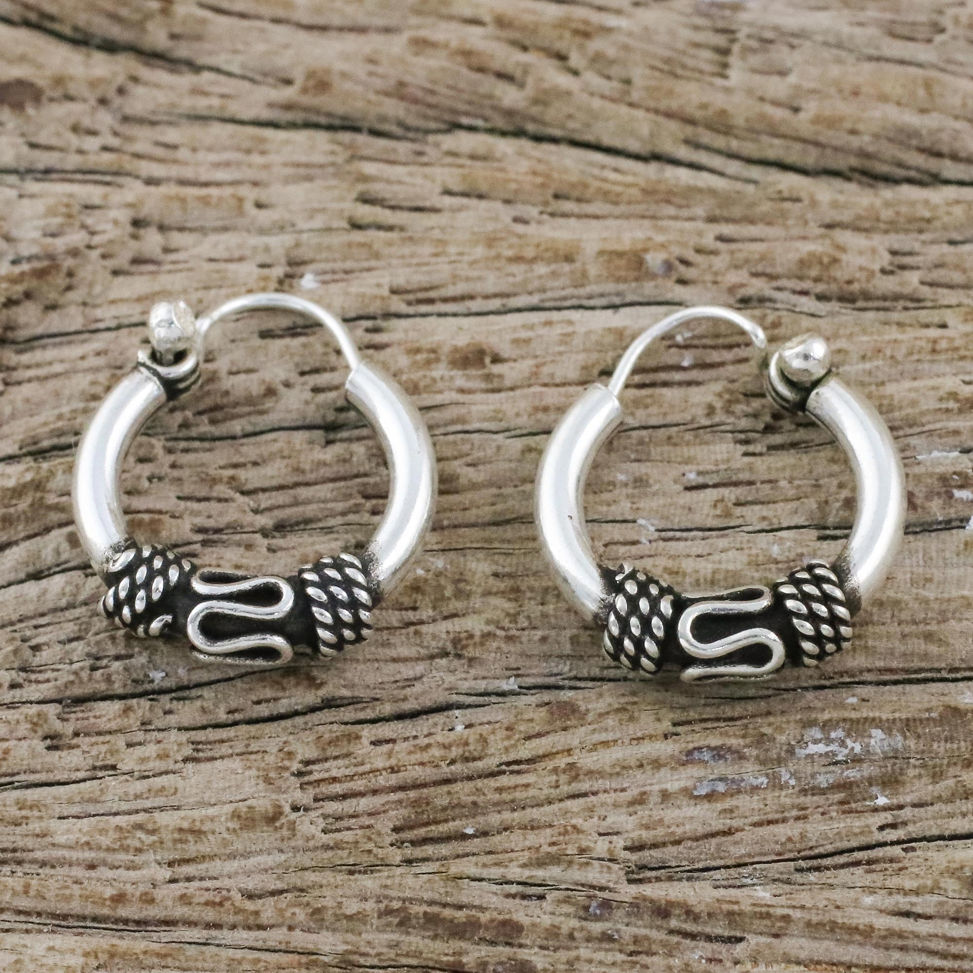 Premium Thai Flair Sterling Silver Hoop Earrings - Handcrafted Elegance from Thailand