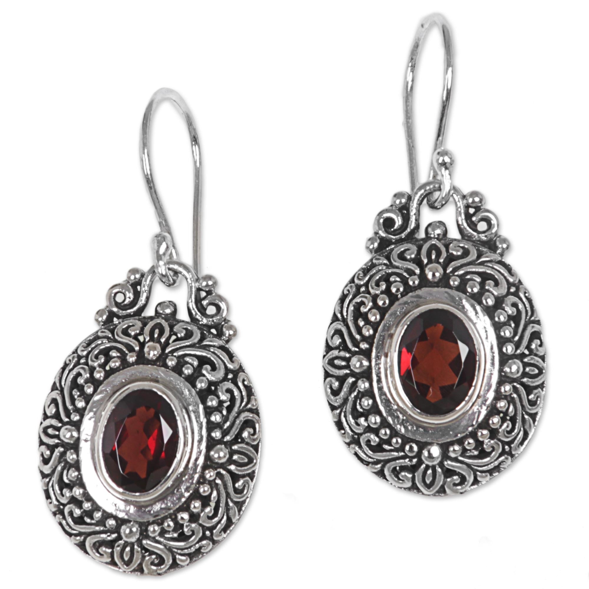 Premium Crimson Fables Sterling Silver Garnet Dangle Earrings - Handcrafted in Indonesia