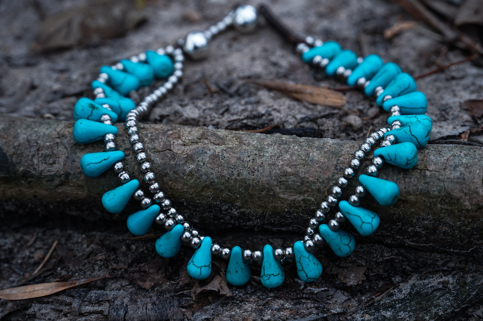 Premium Turquoise Teardrop Boho Silver Anklet - Ultimate Bohemian Style