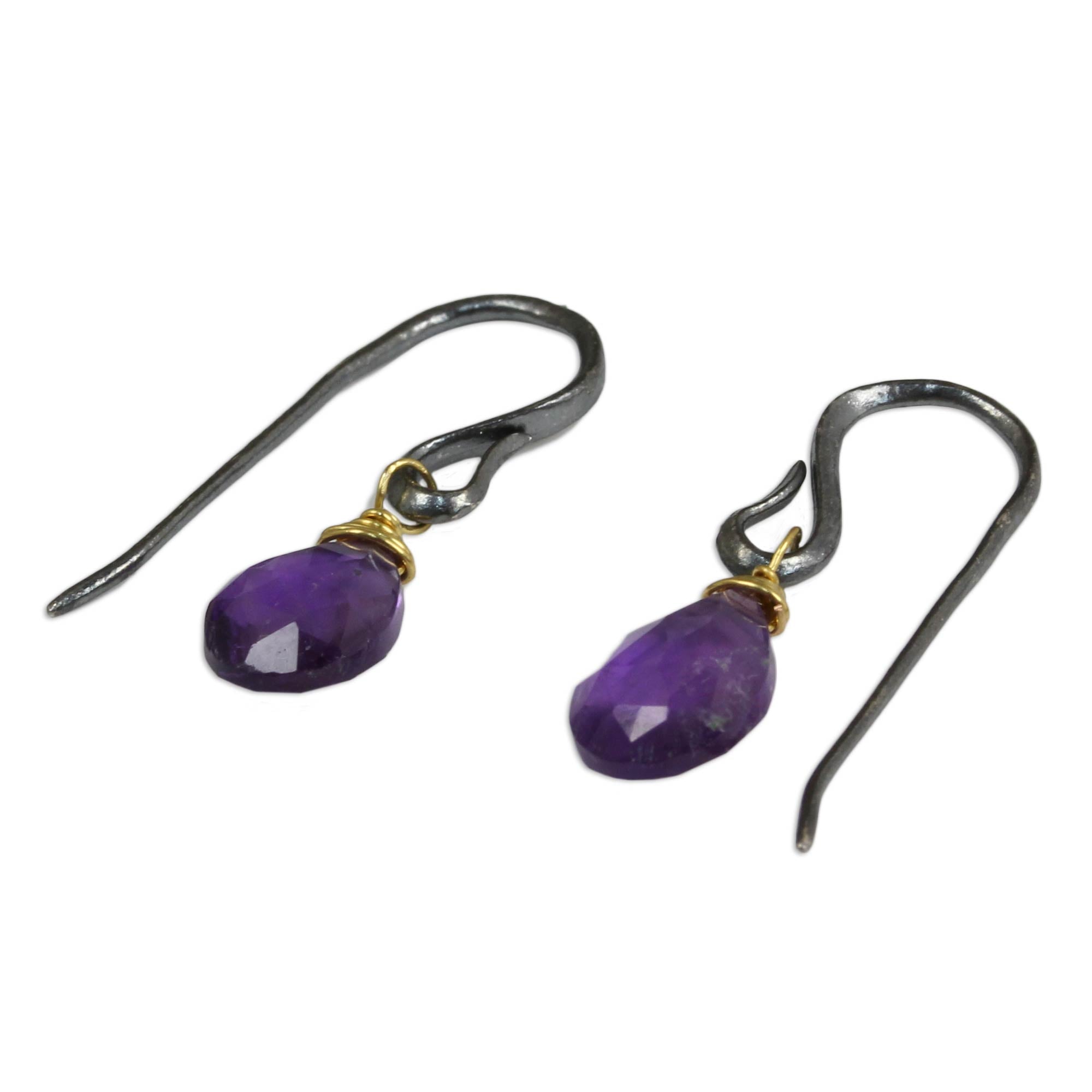 Premium Amethyst Gold Accented Dangle Earrings - Handcrafted Elegance