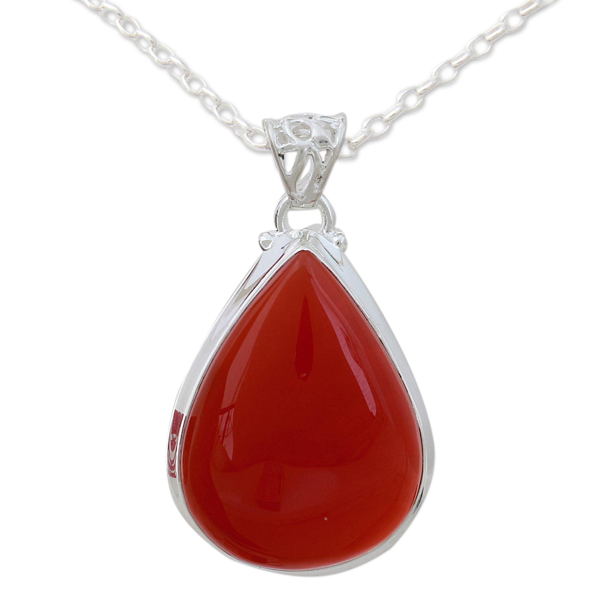 Premium Drop of Sunshine Carnelian Pendant Necklace - Handmade Sterling Silver Jewelry