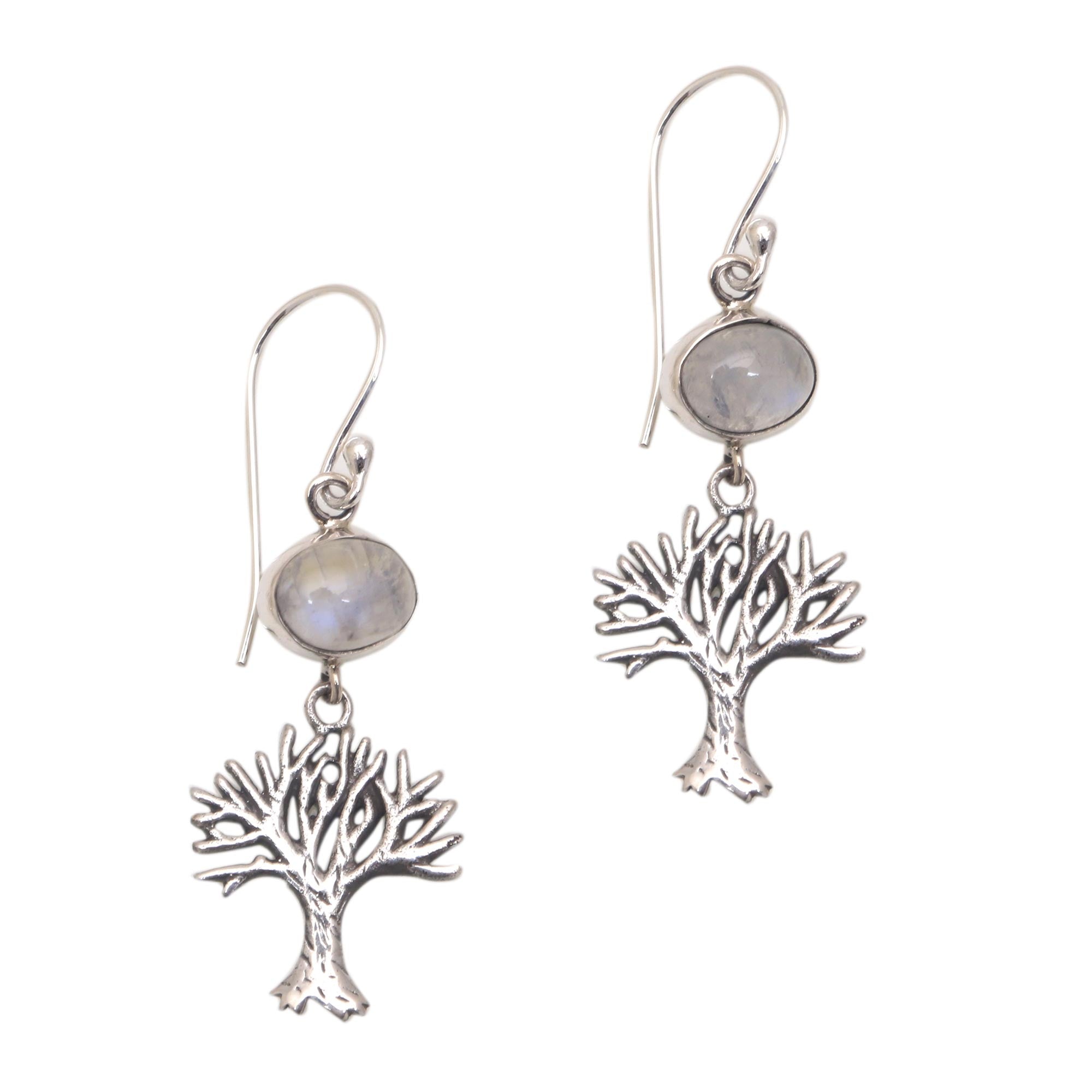 Premium Enlightenment Tree Dangle Earrings with Rainbow Moonstone