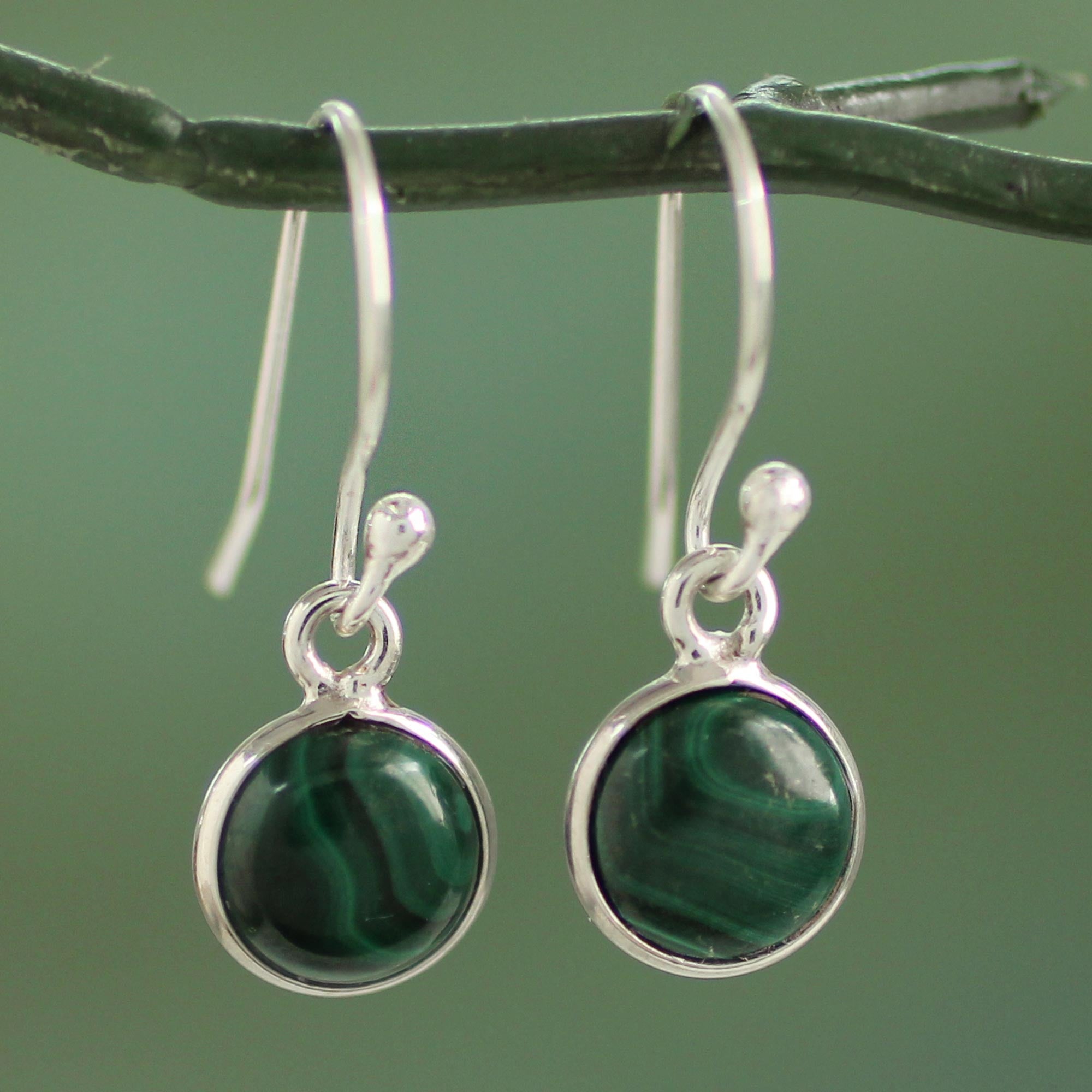 Premium Malachite & Sterling Silver Dangle Earrings - Handcrafted Elegance