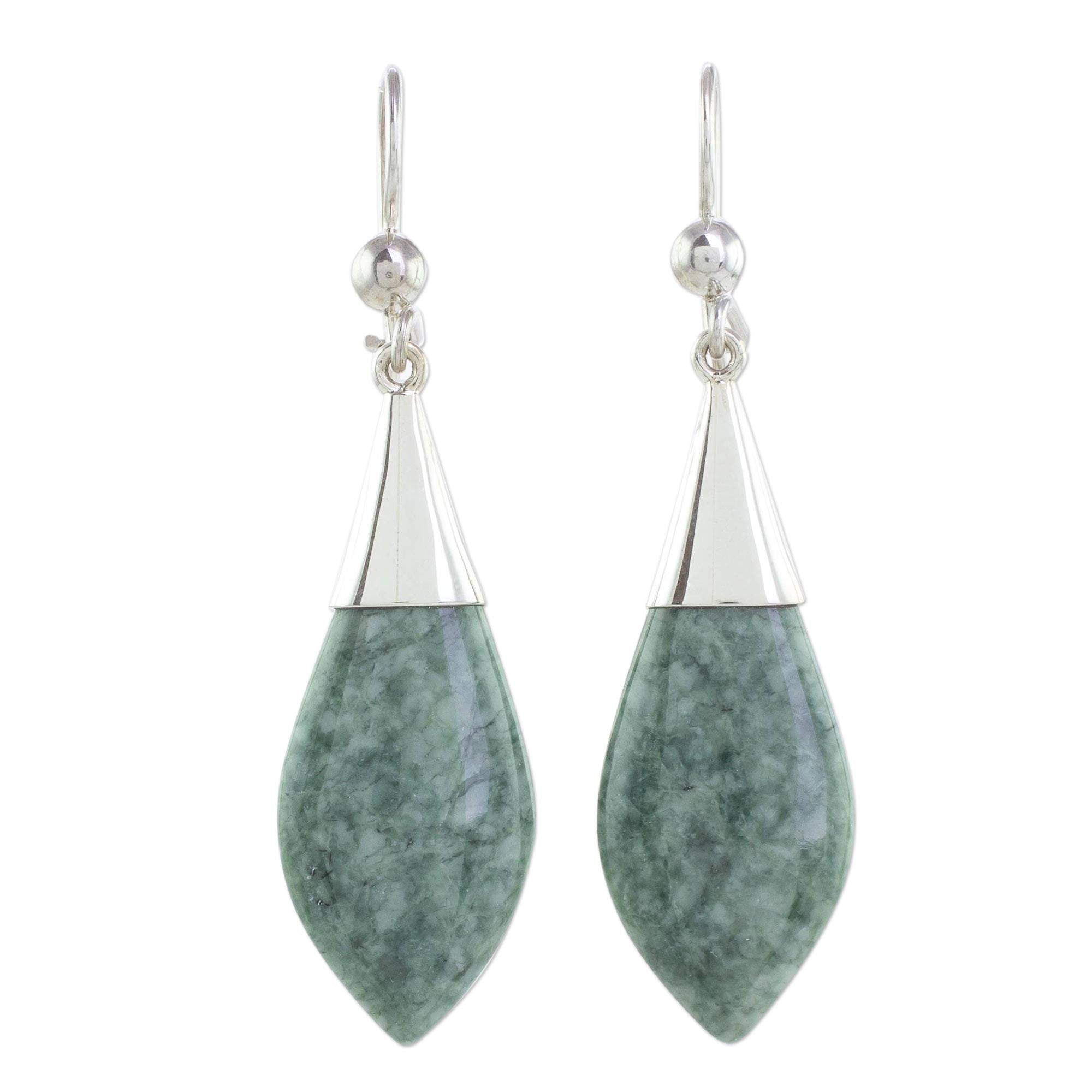 Premium Maya Lance of Afterlife Green Jade & Silver Earrings - Handcrafted Elegance