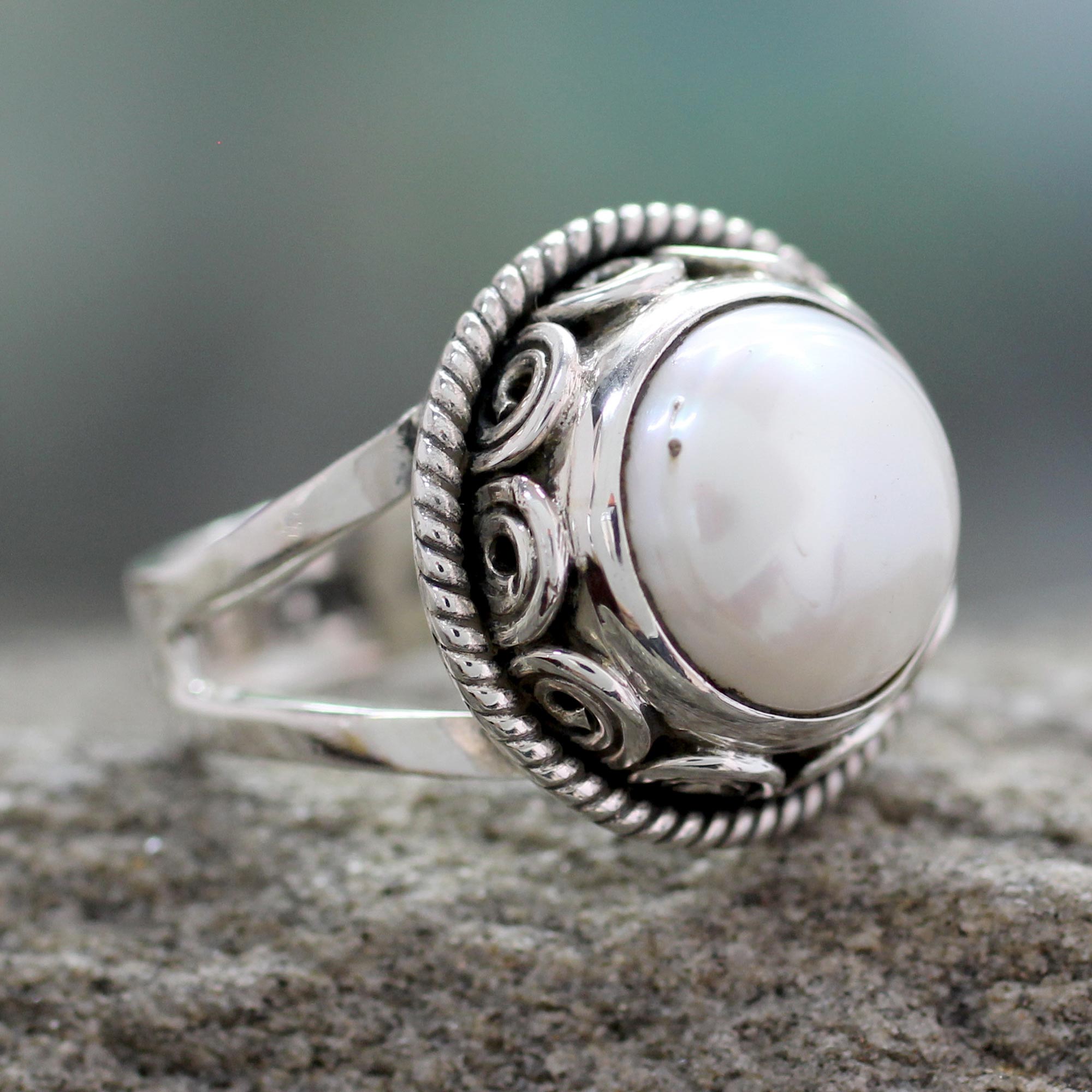 Premium Sterling Silver Perfect Love Pearl Cocktail Ring - Handcrafted in India