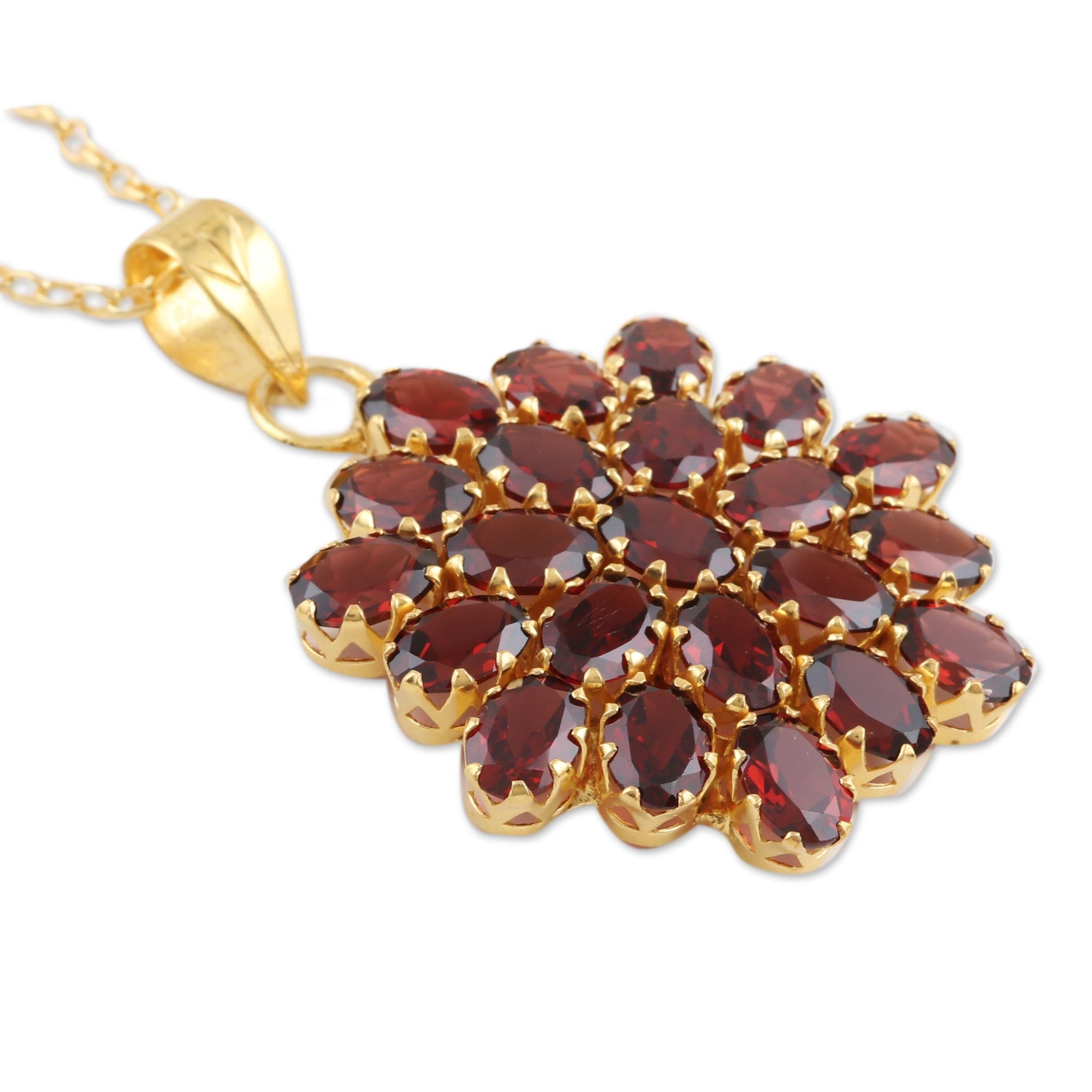 Premium Radiant Sign Gold-Plated Garnet Pendant Necklace