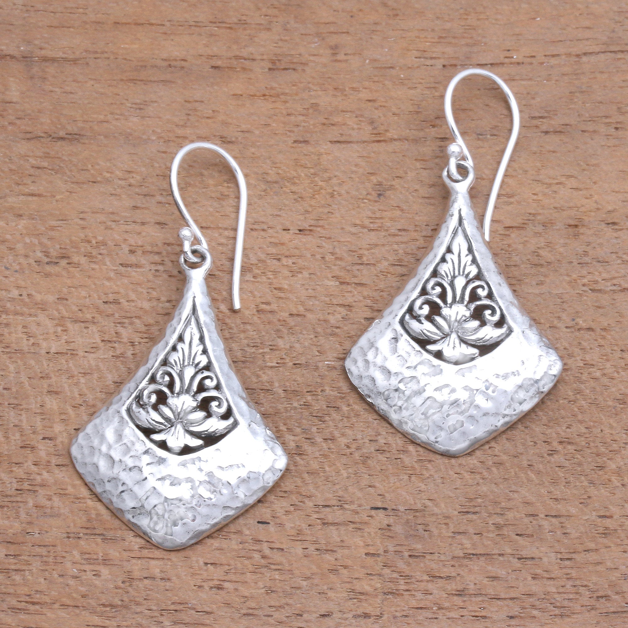 Premium Floral Kite Sterling Silver Dangle Earrings - Handcrafted in Bali