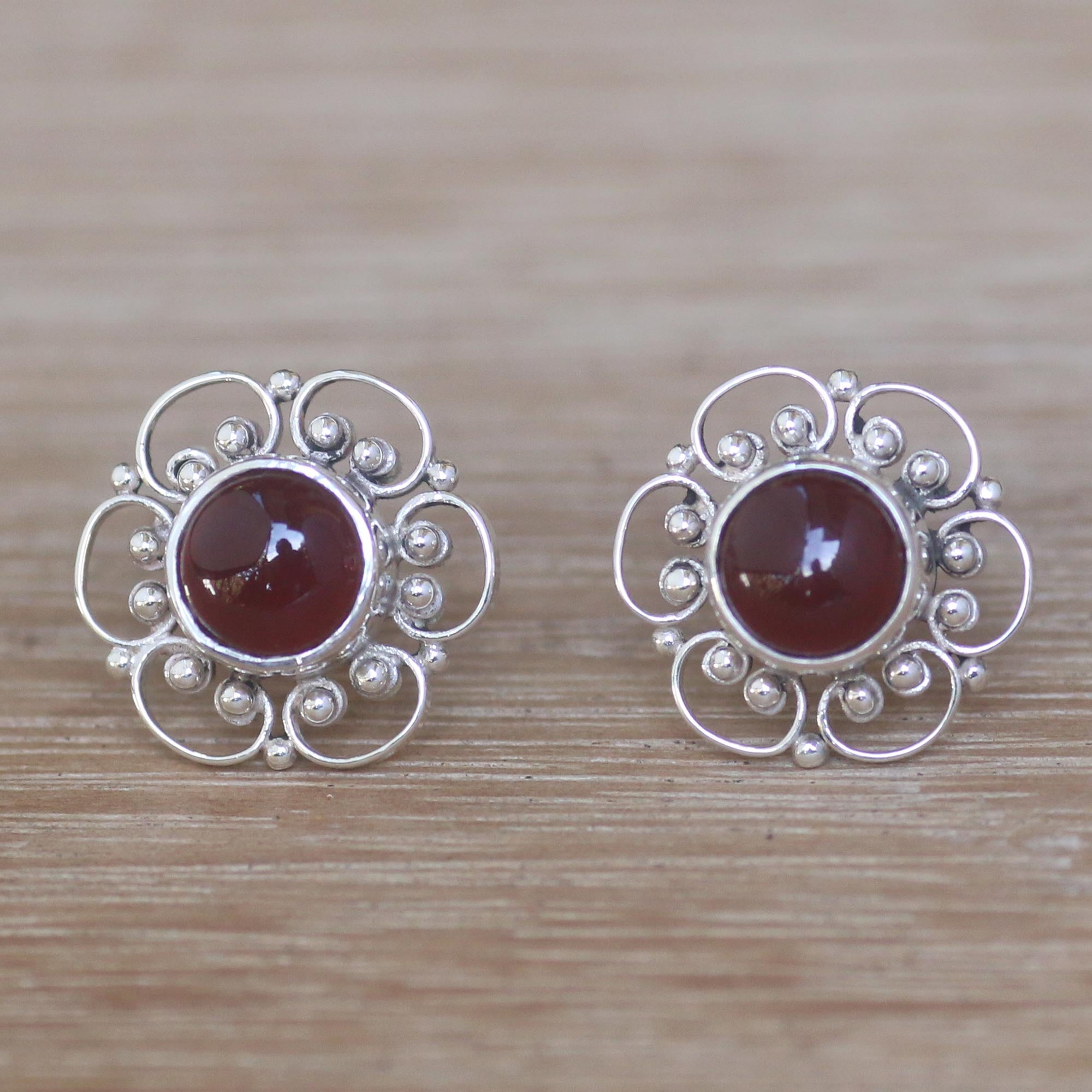 Premium Red Jepun Floral Carnelian Earrings - Handcrafted in Bali